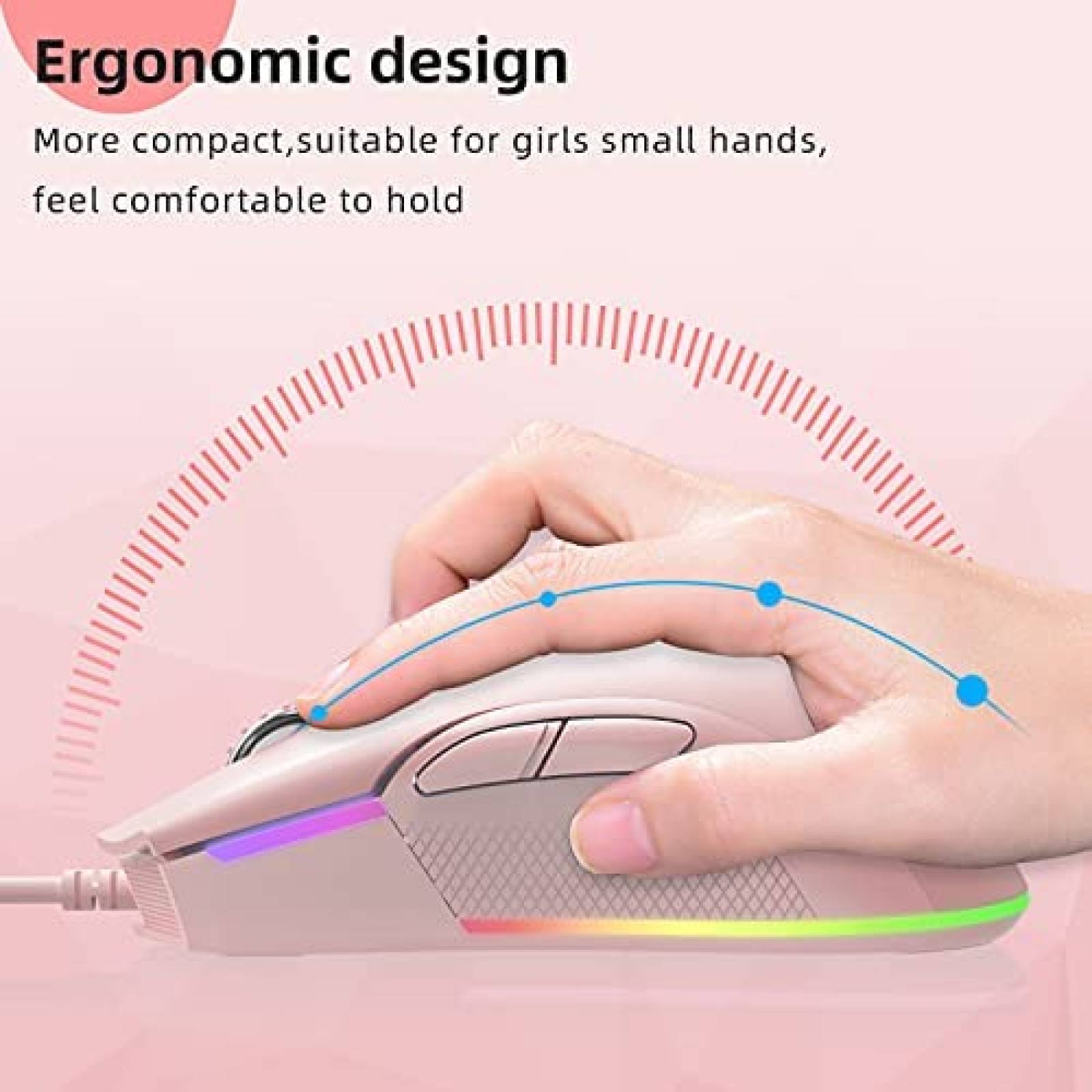 Mouse Gamer Motospeed V70 USB con DPI de 6400 -Rosa