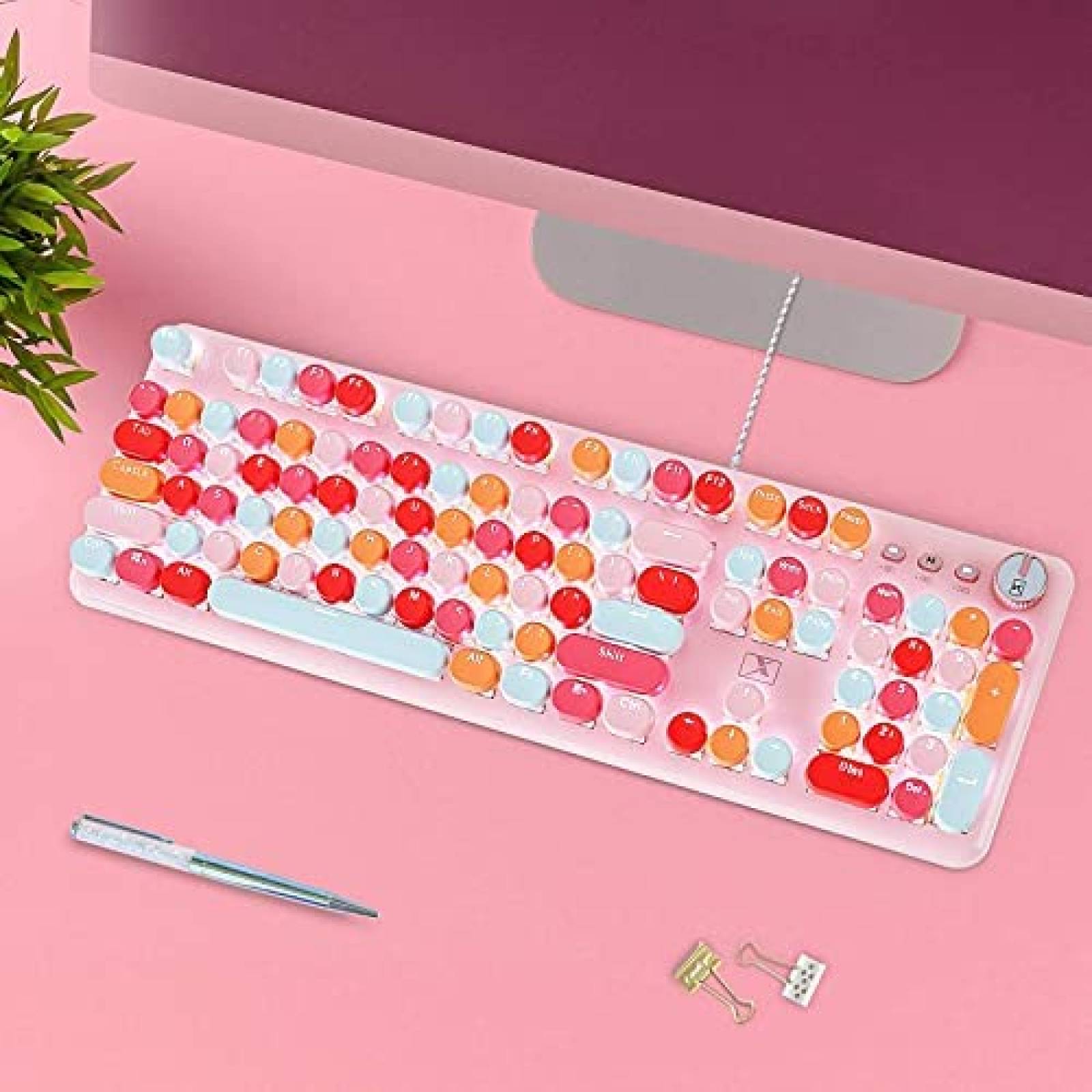 Teclado N/A K520 Mecanico USB Gaming Retro compatible -Rosa