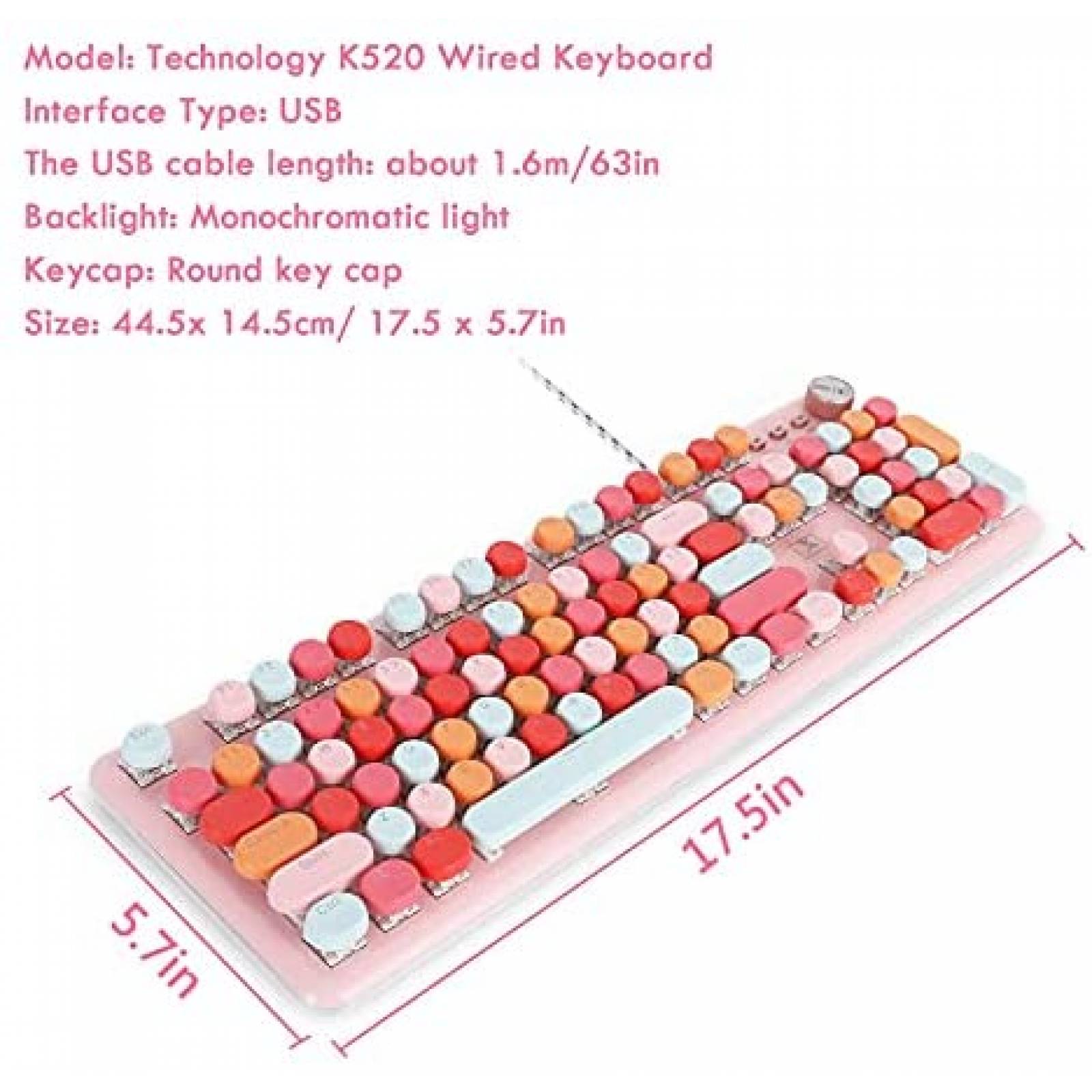 Teclado N/A K520 Mecanico USB Gaming Retro compatible -Rosa