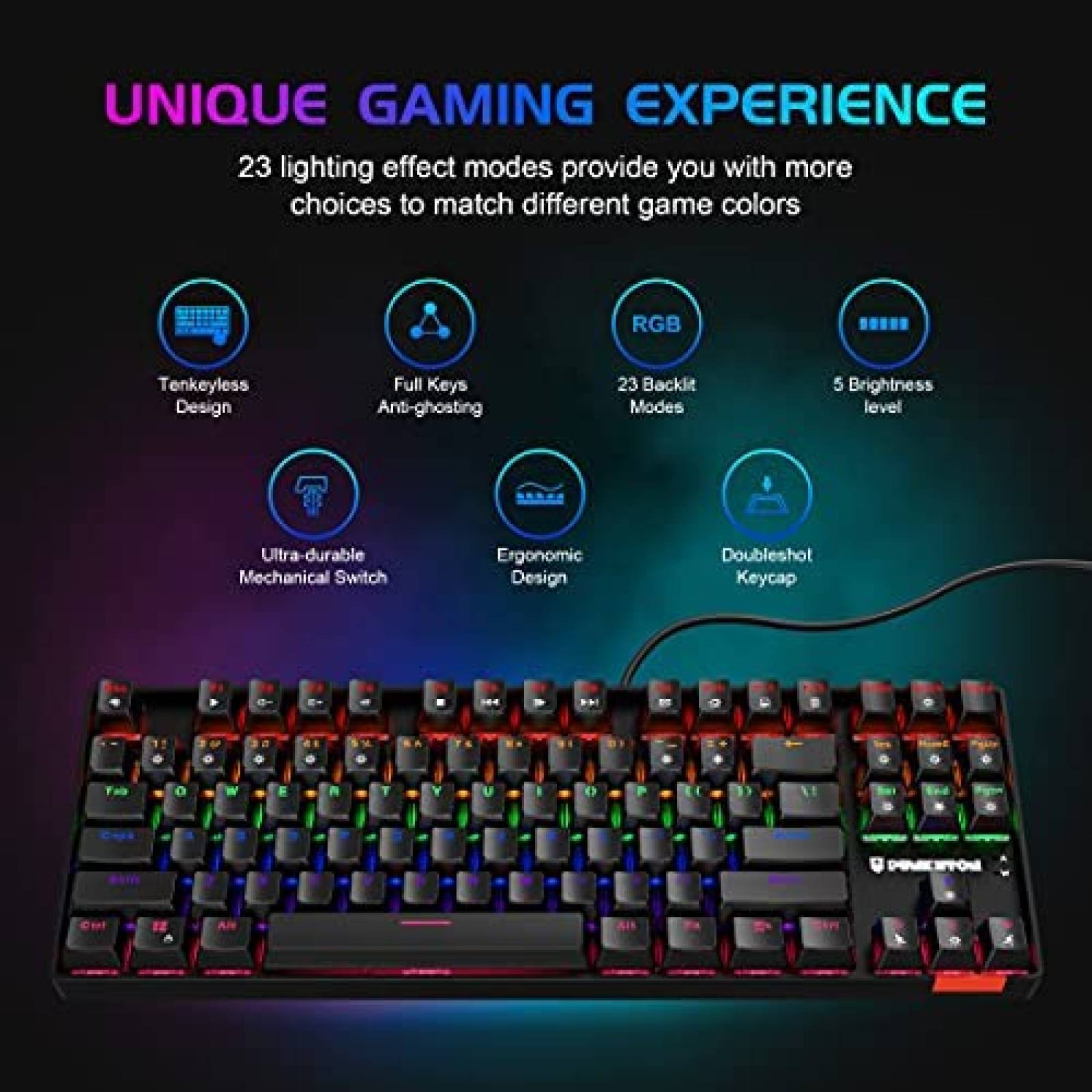 Teclado para PC Punkston TK87 con Retroiluminado RGB -Negro