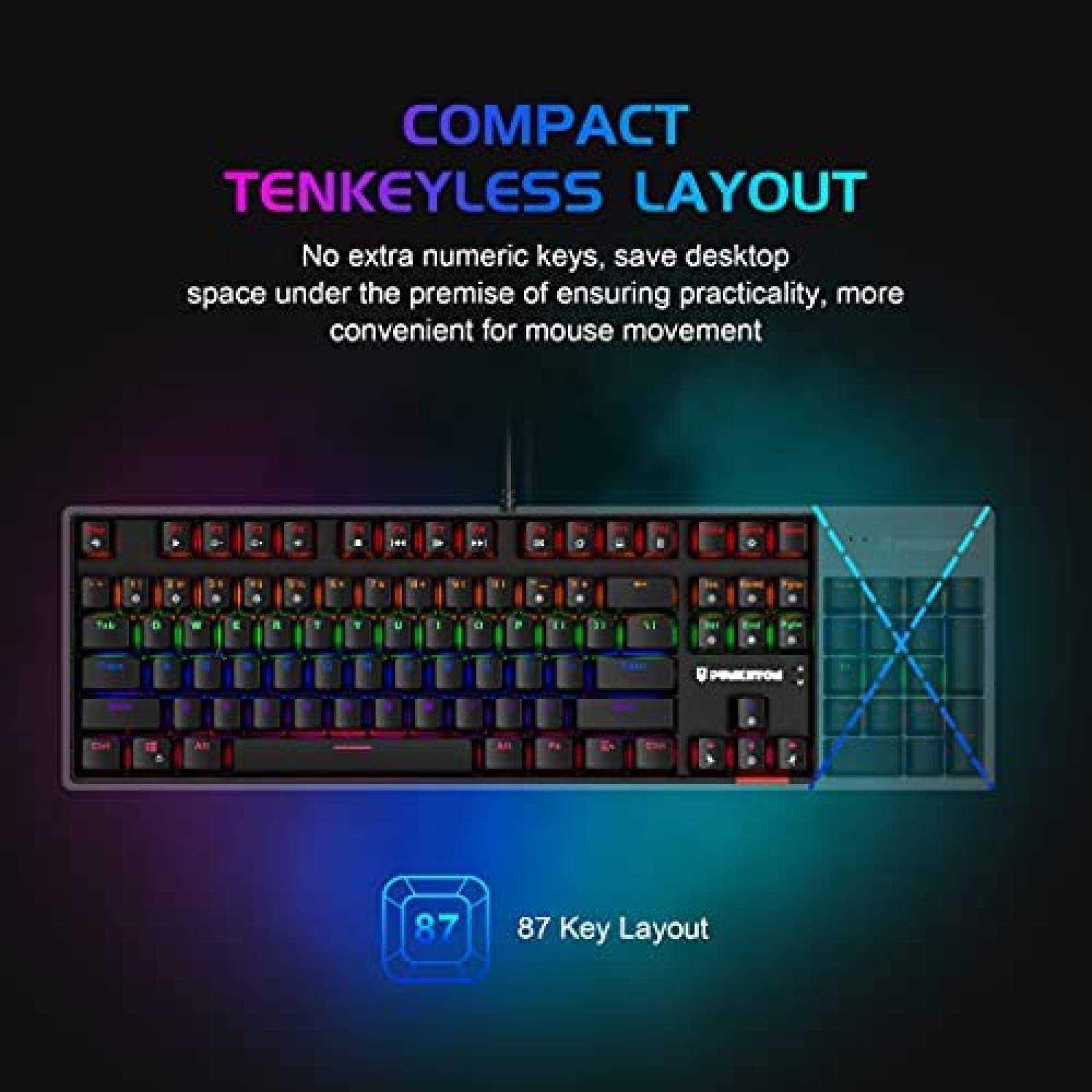 Teclado para PC Punkston TK87 con Retroiluminado RGB -Negro