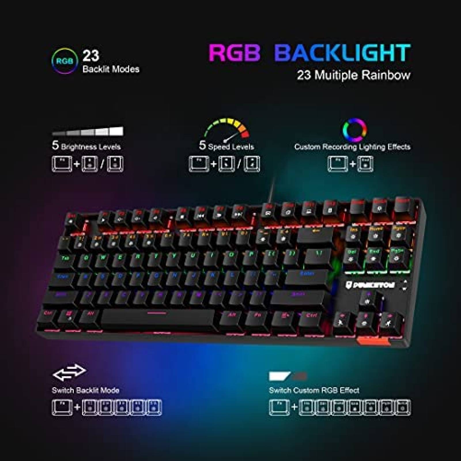 Teclado para PC Punkston TK87 con Retroiluminado RGB -Negro