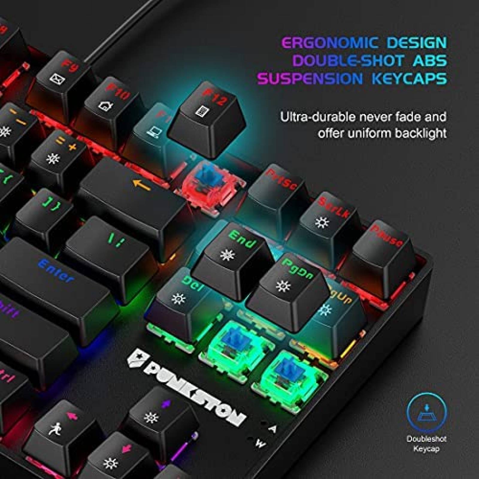 Teclado para PC Punkston TK87 con Retroiluminado RGB -Negro