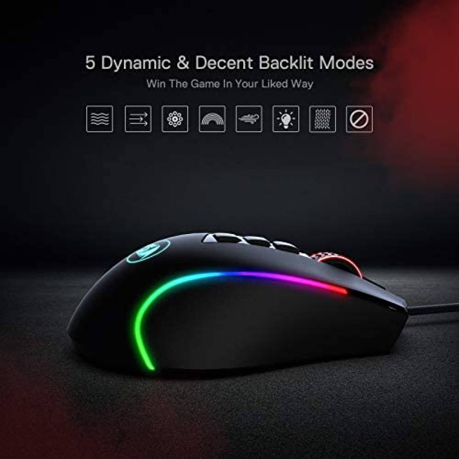 Mouse Redragon M612 Gaming RGB Programable Optico -Negro
