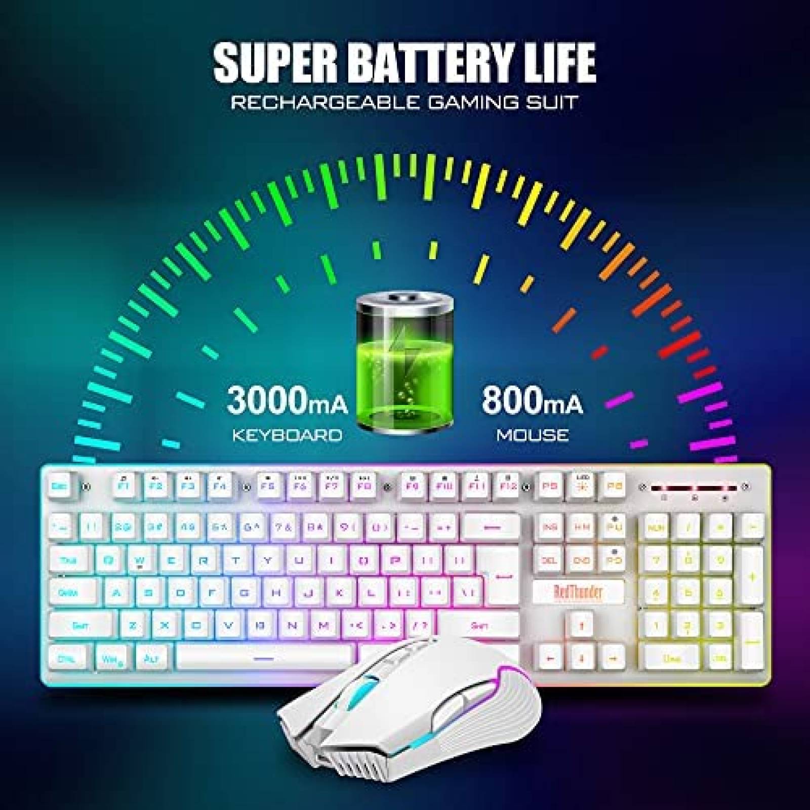 Teclado GAMER RedThunder K10 RGB 3800mAh 3200DPI -Blanco