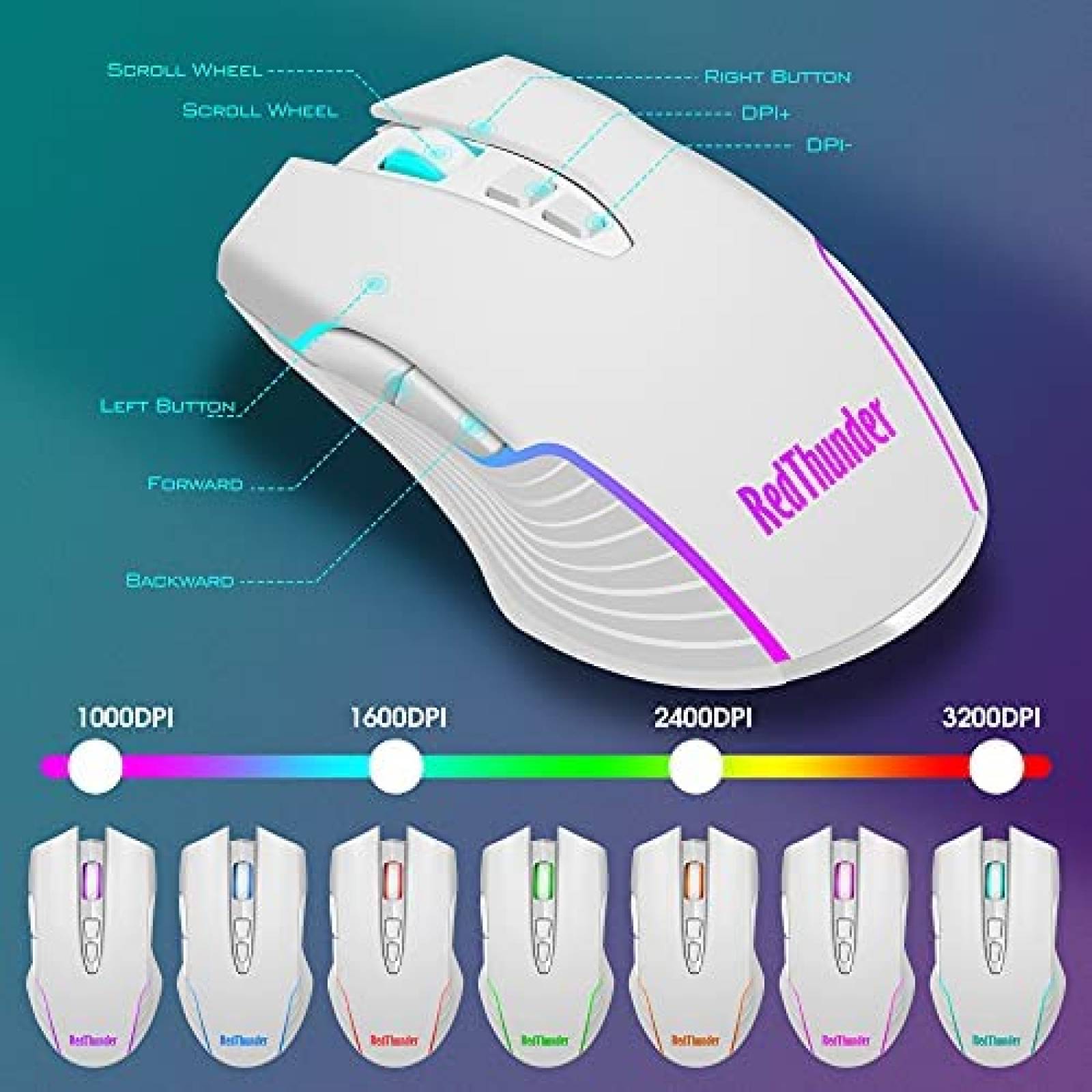 Teclado GAMER RedThunder K10 RGB 3800mAh 3200DPI -Blanco