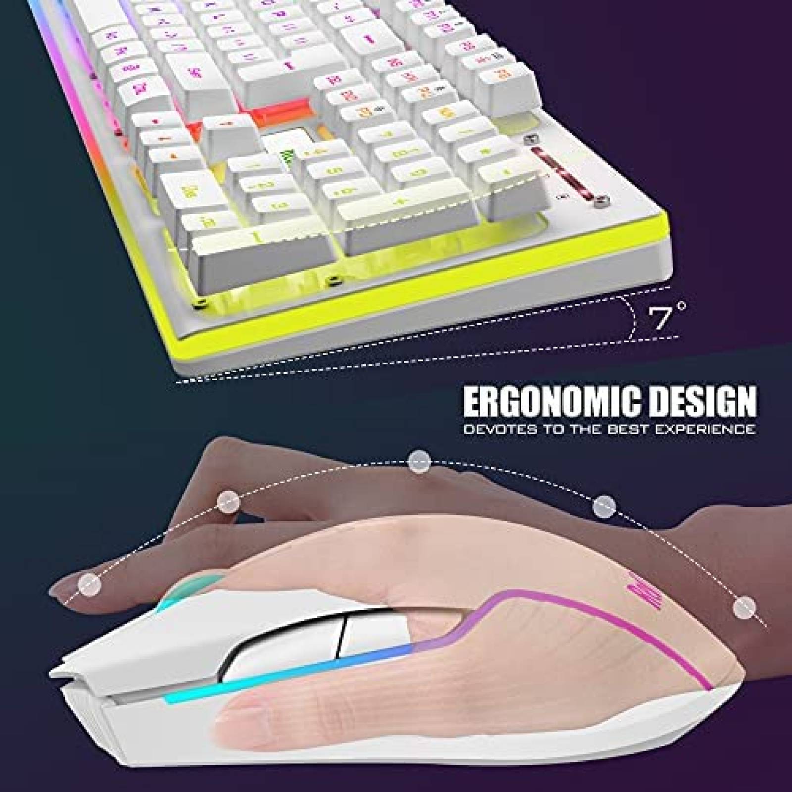 Teclado GAMER RedThunder K10 RGB 3800mAh 3200DPI -Blanco