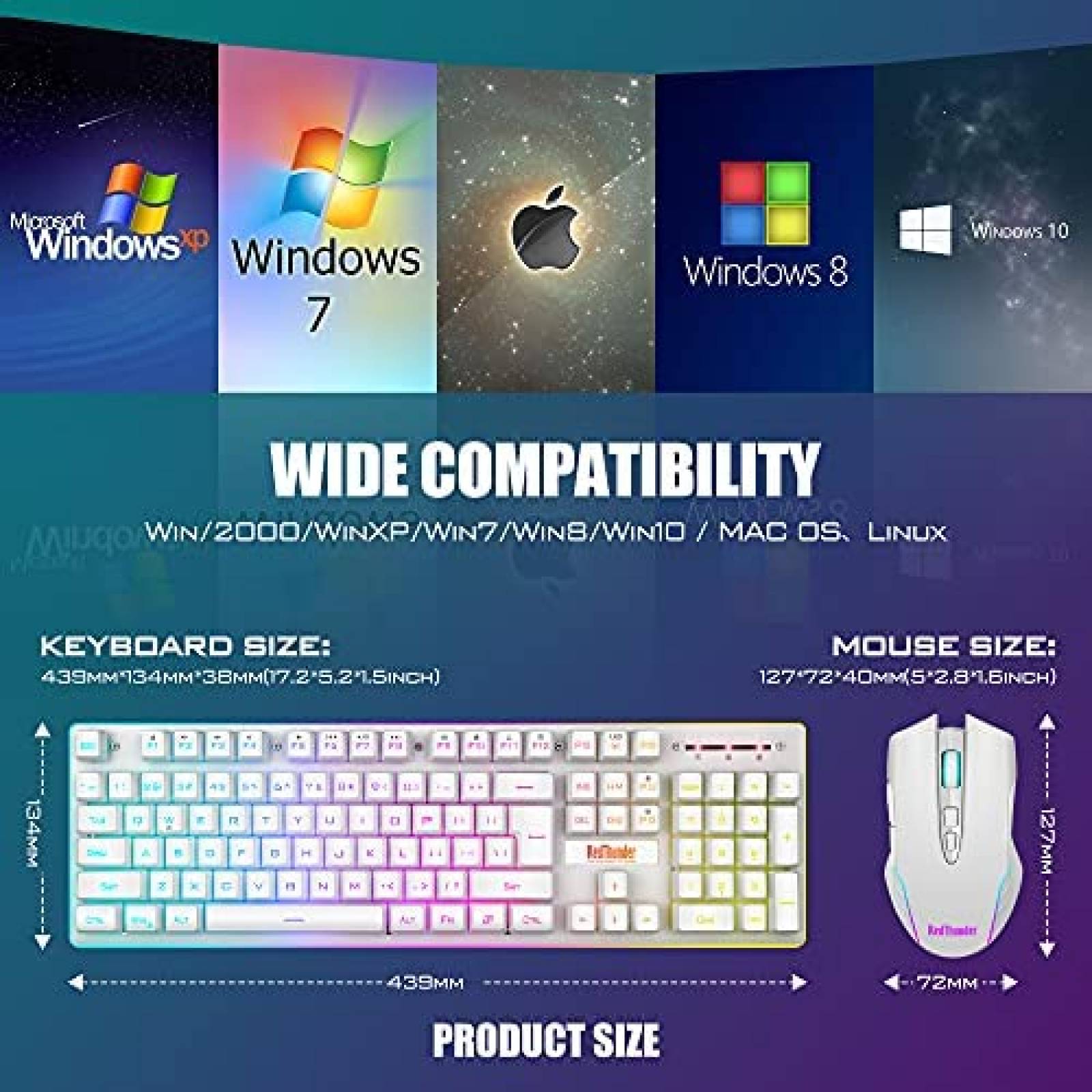 Teclado GAMER RedThunder K10 RGB 3800mAh 3200DPI -Blanco