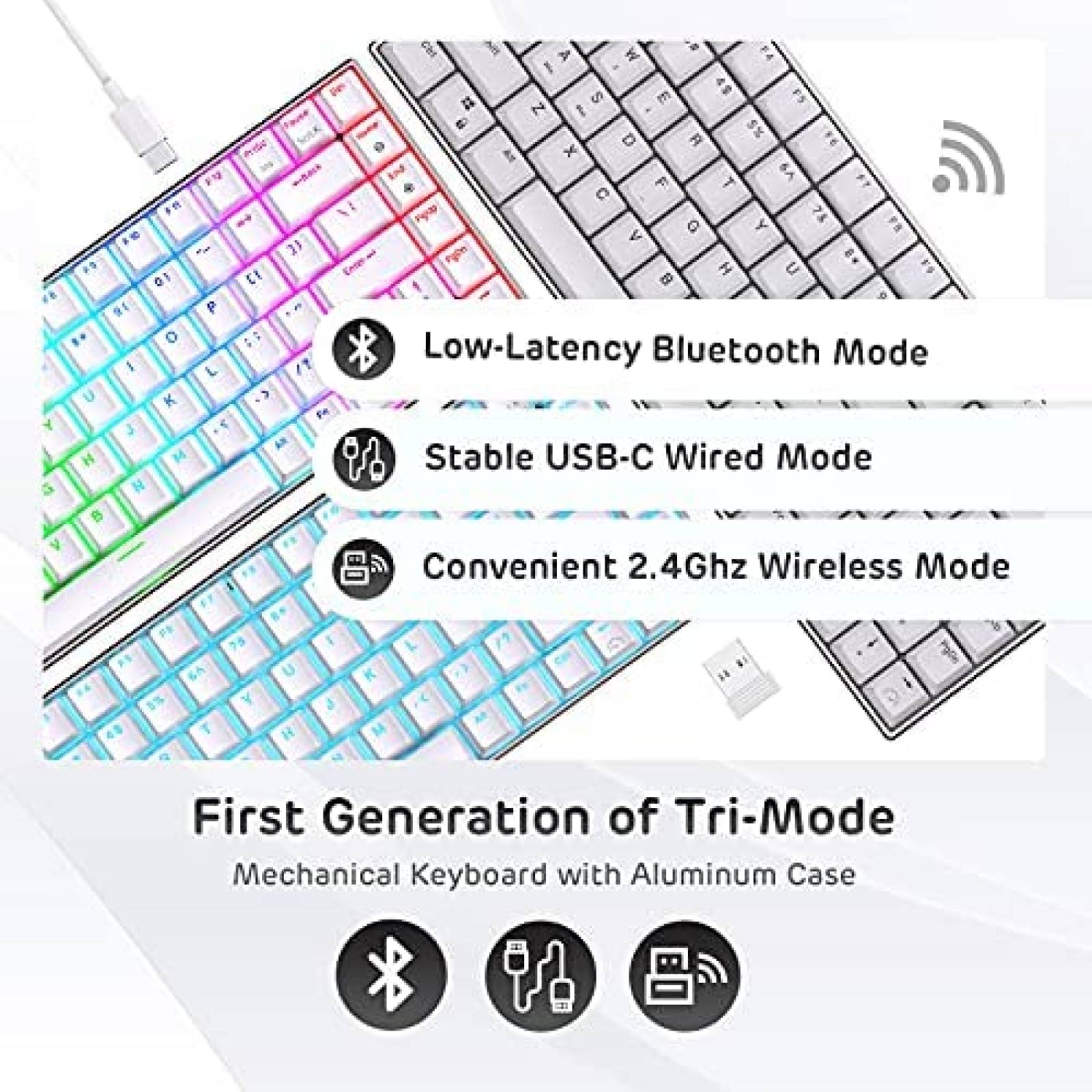 Teclado RK ROYAL KLUDGE RK84 Pro Inalambrico Mecanico-Blanco