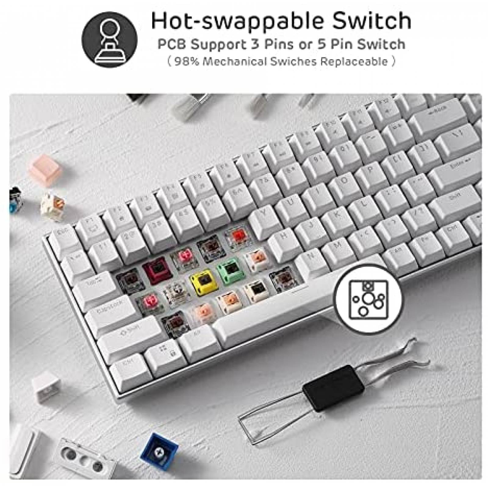 Teclado RK ROYAL KLUDGE RK84 Pro Inalambrico Mecanico-Blanco