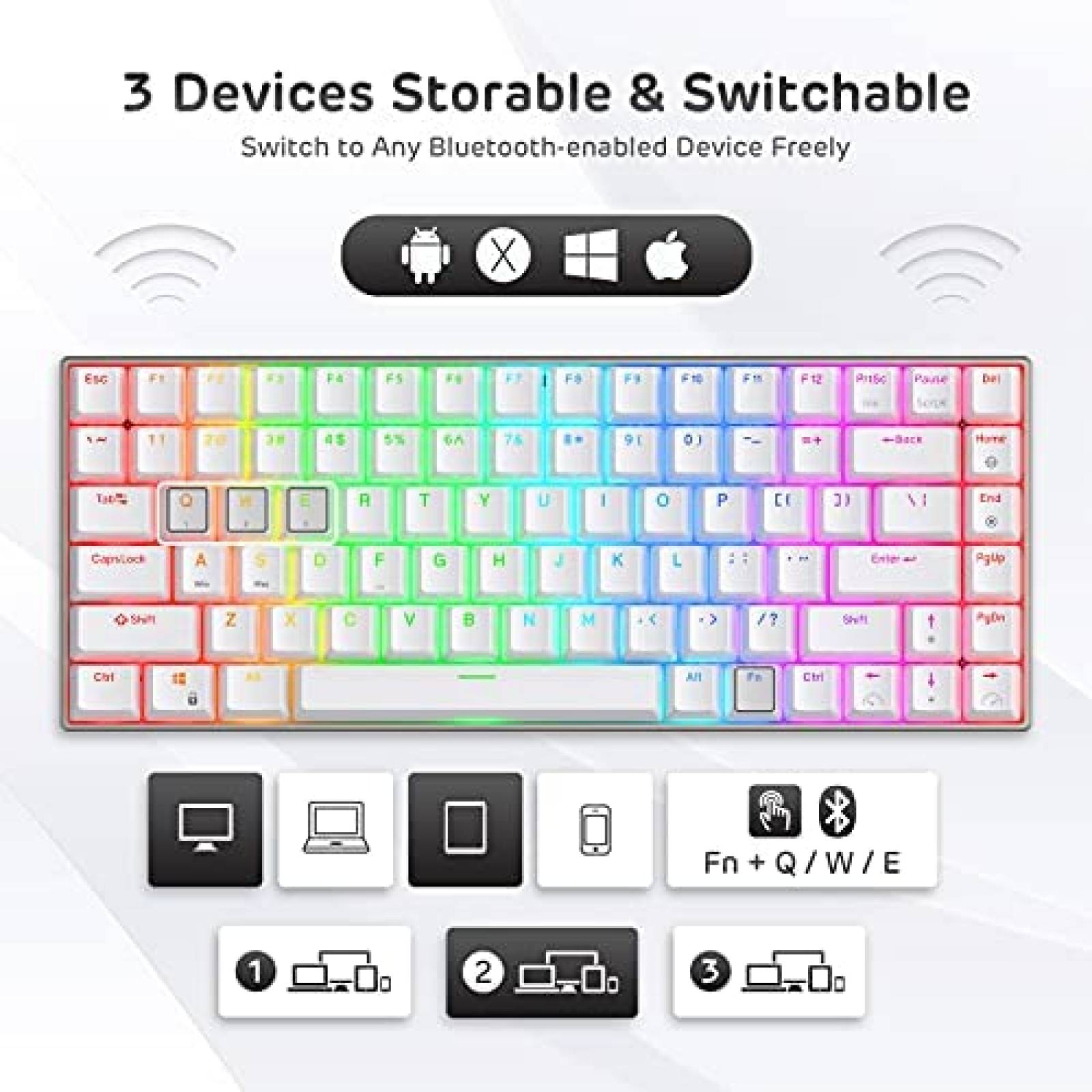 Teclado RK ROYAL KLUDGE RK84 Pro Inalambrico Mecanico-Blanco