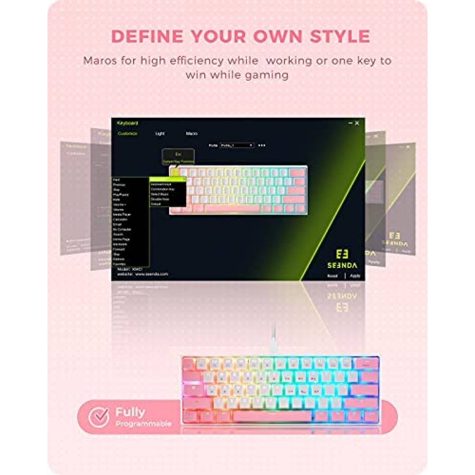 Teclado Seenda Pudding Hacker 61 teclas programable -Blanco