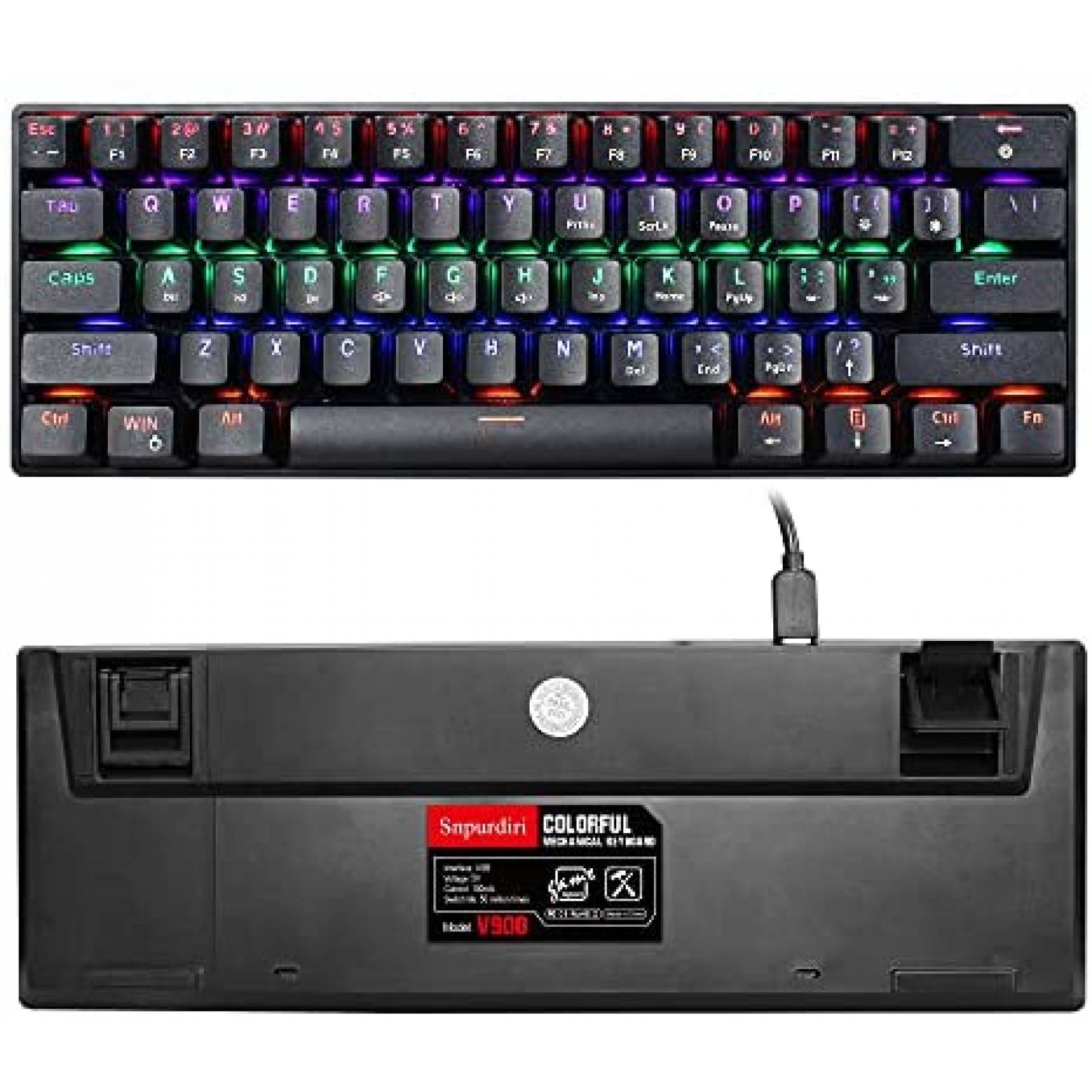 Teclado Snpurdiri Ergonomico RGB de 61 Teclas -Negro