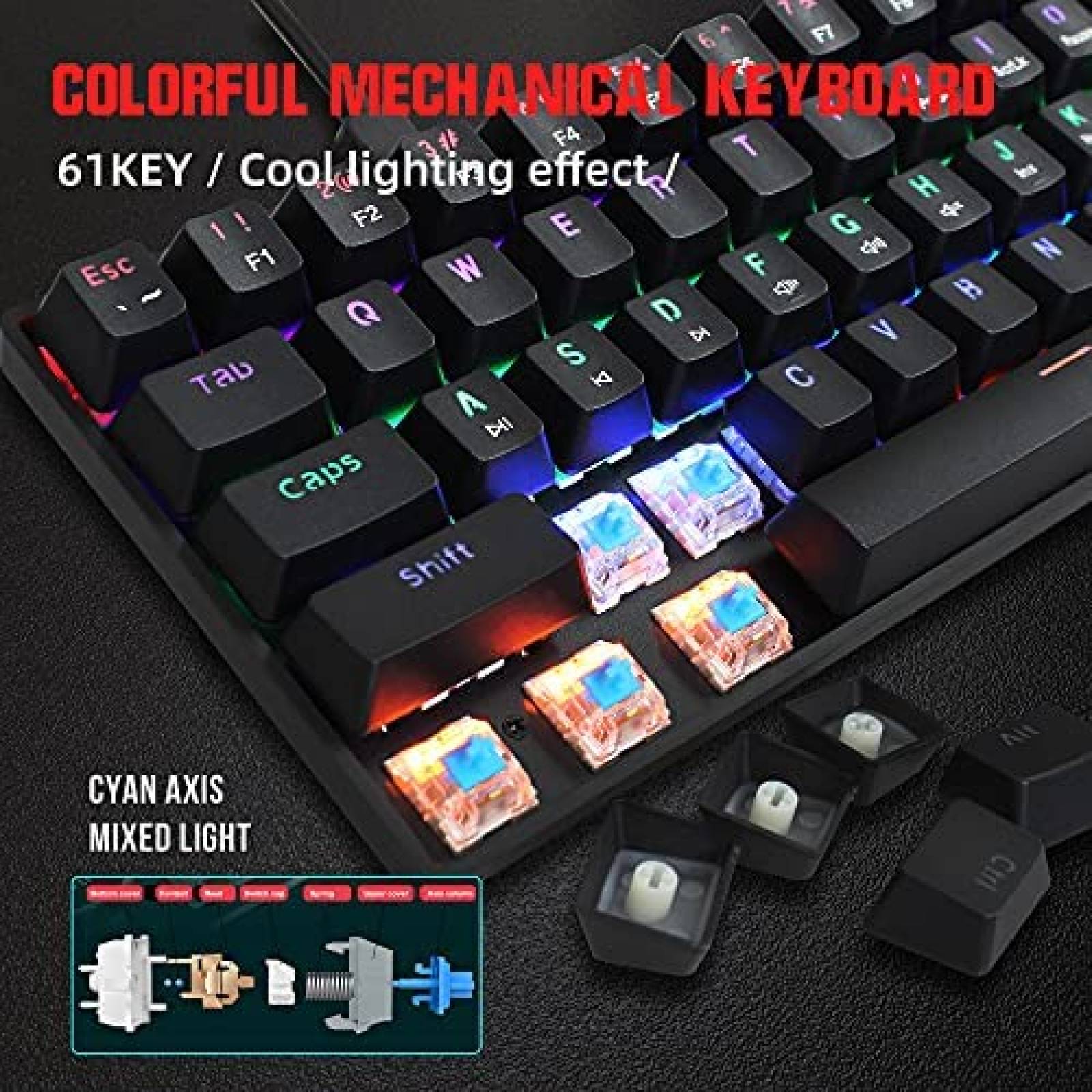 Teclado Snpurdiri Ergonomico RGB de 61 Teclas -Negro