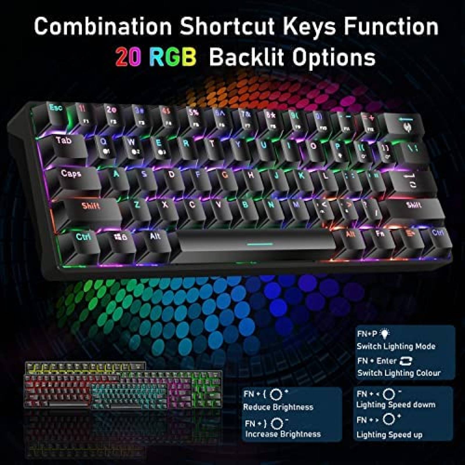 Teclado SOLAKAKA Mecanico Bluetooth 61 Teclas -Negro