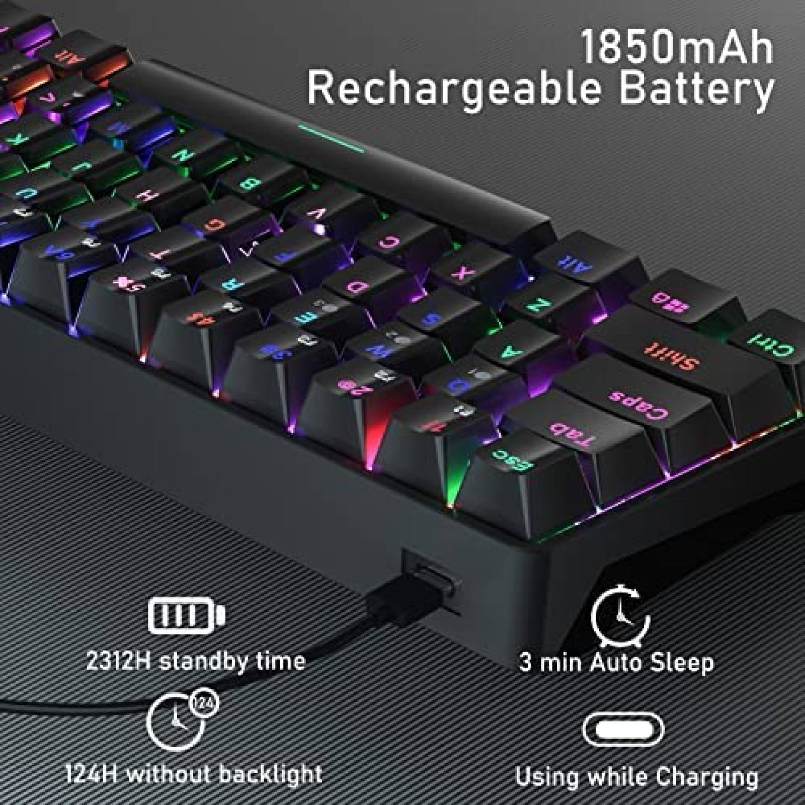Teclado SOLAKAKA Mecanico Bluetooth 61 Teclas -Negro