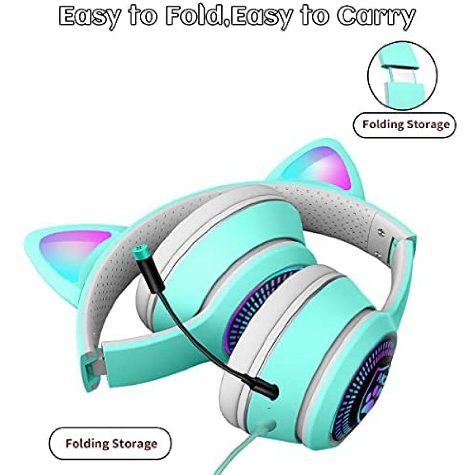Auriculares VIGROS Cat Ear para juegos con cable AUX LED