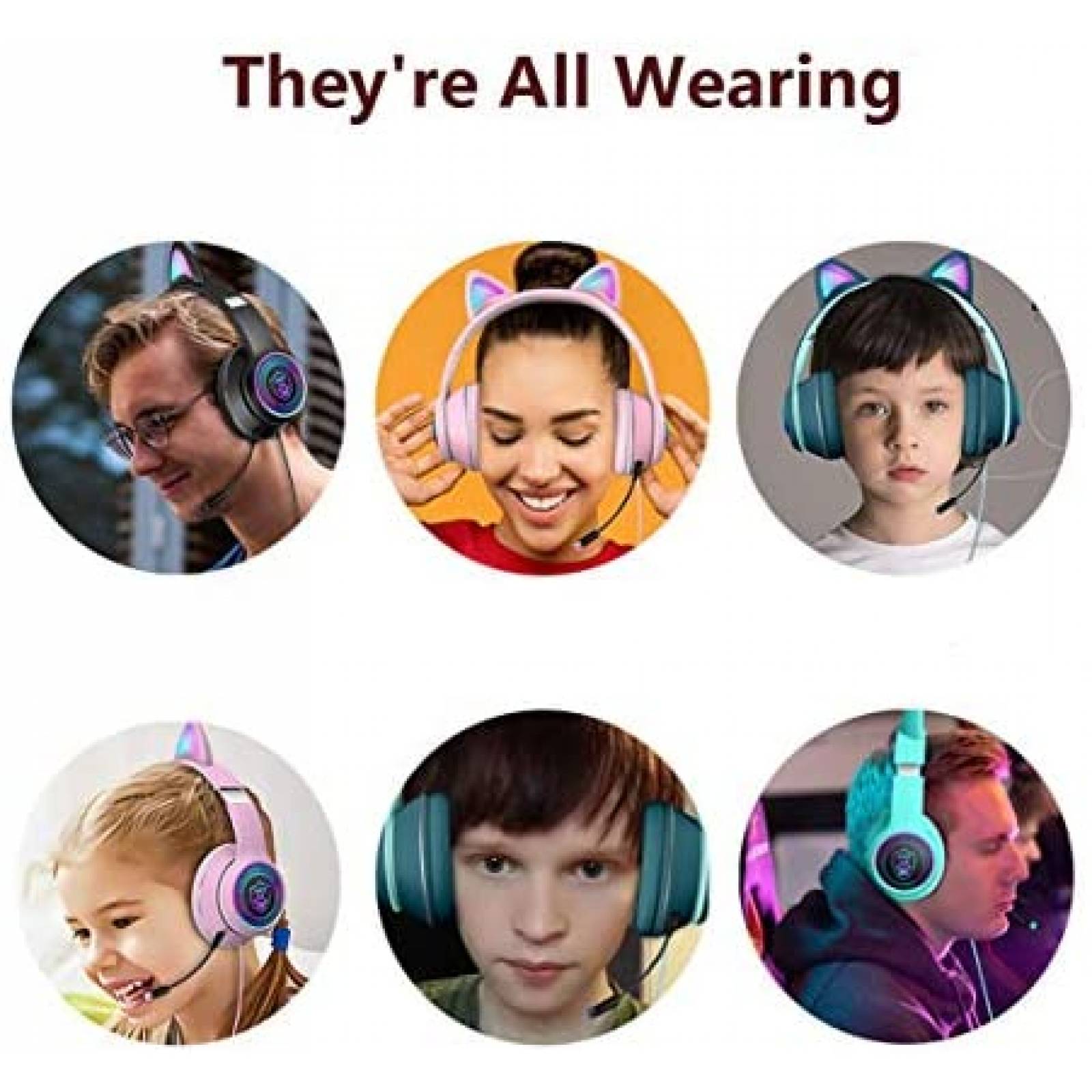 Auriculares VIGROS Cat Ear para juegos con cable AUX LED