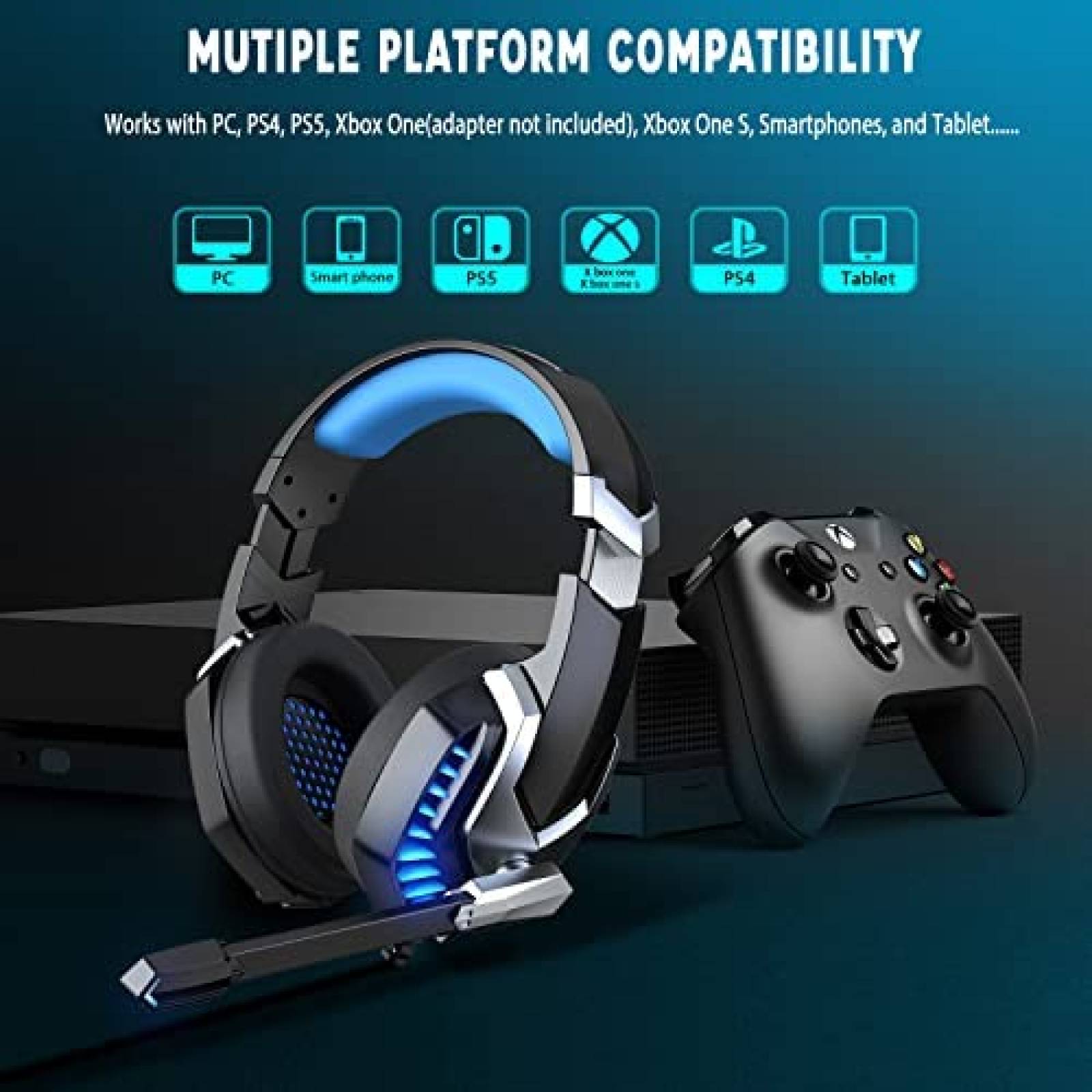 Audifonos con Microfono Wasart con Luces LED -Negro