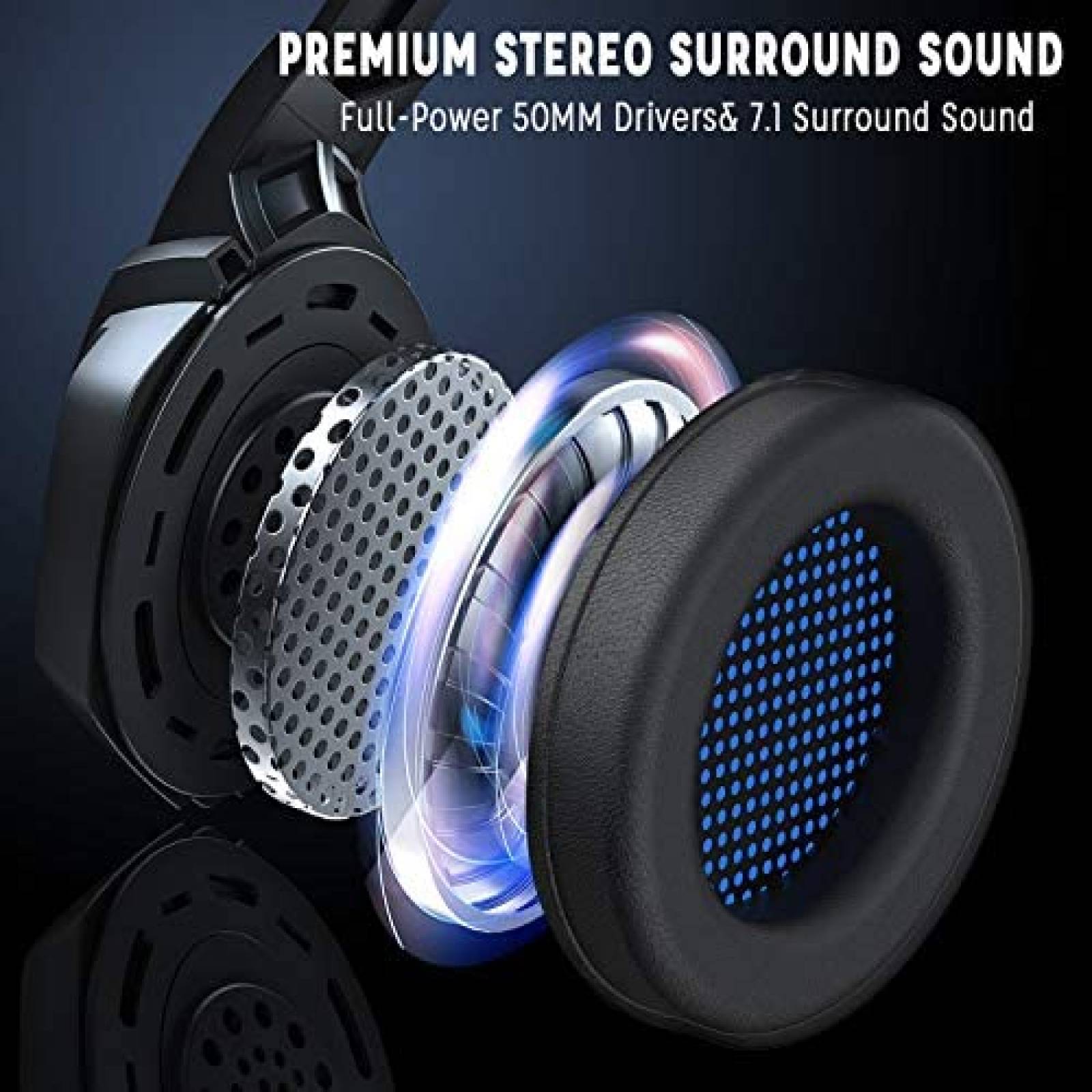 Audifonos con Microfono Wasart con Luces LED -Negro