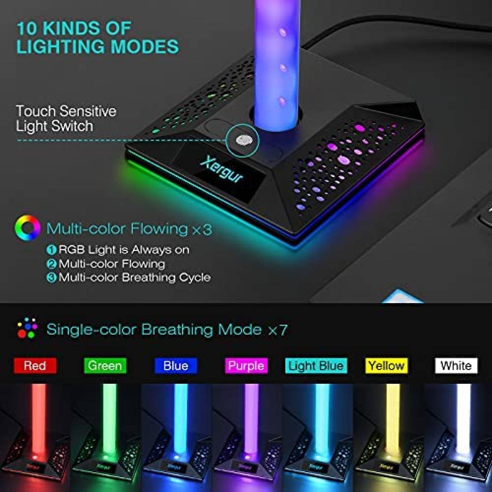 Soporte para auriculares XERGUR RGB para videojuegos con AUX