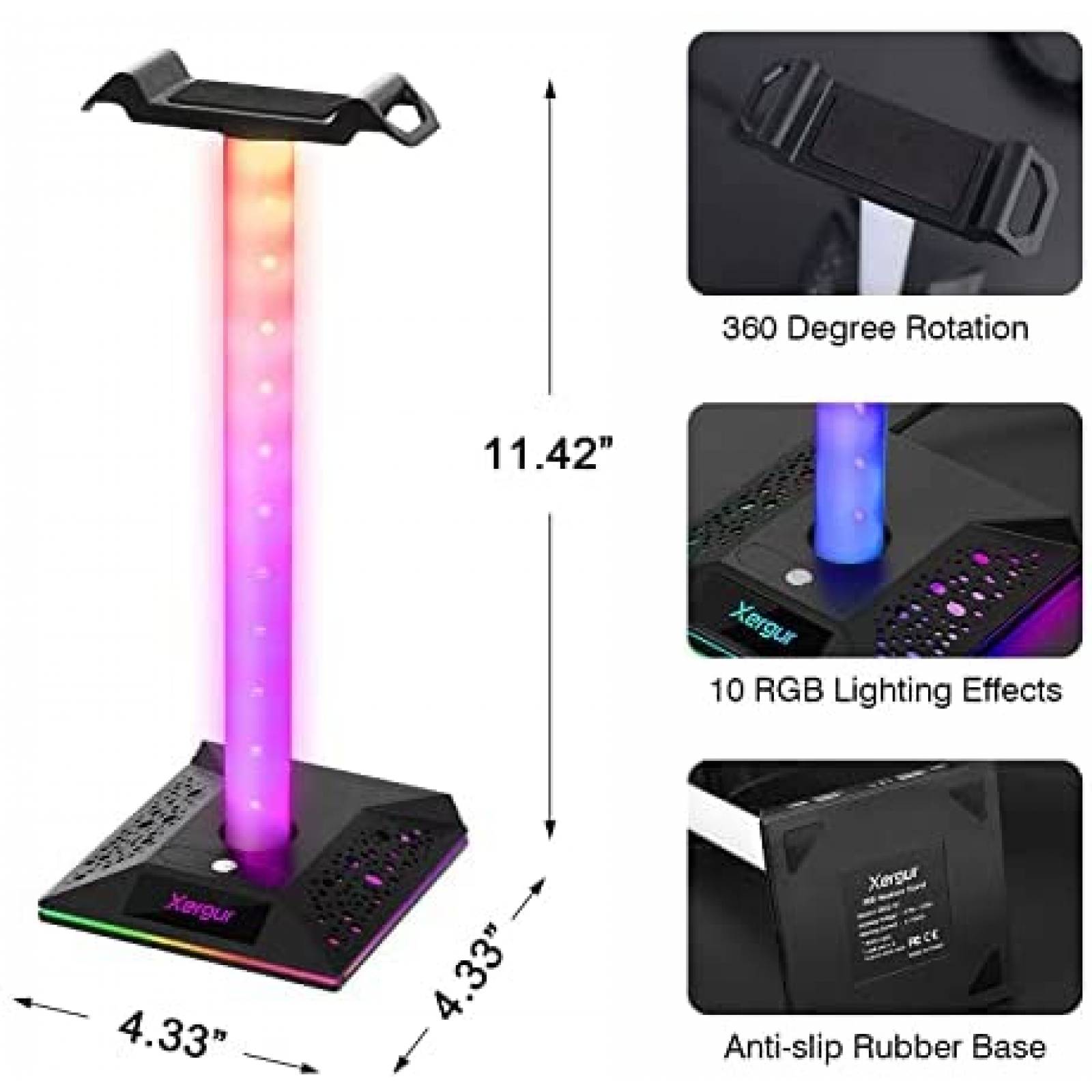 Soporte para auriculares XERGUR RGB para videojuegos con AUX