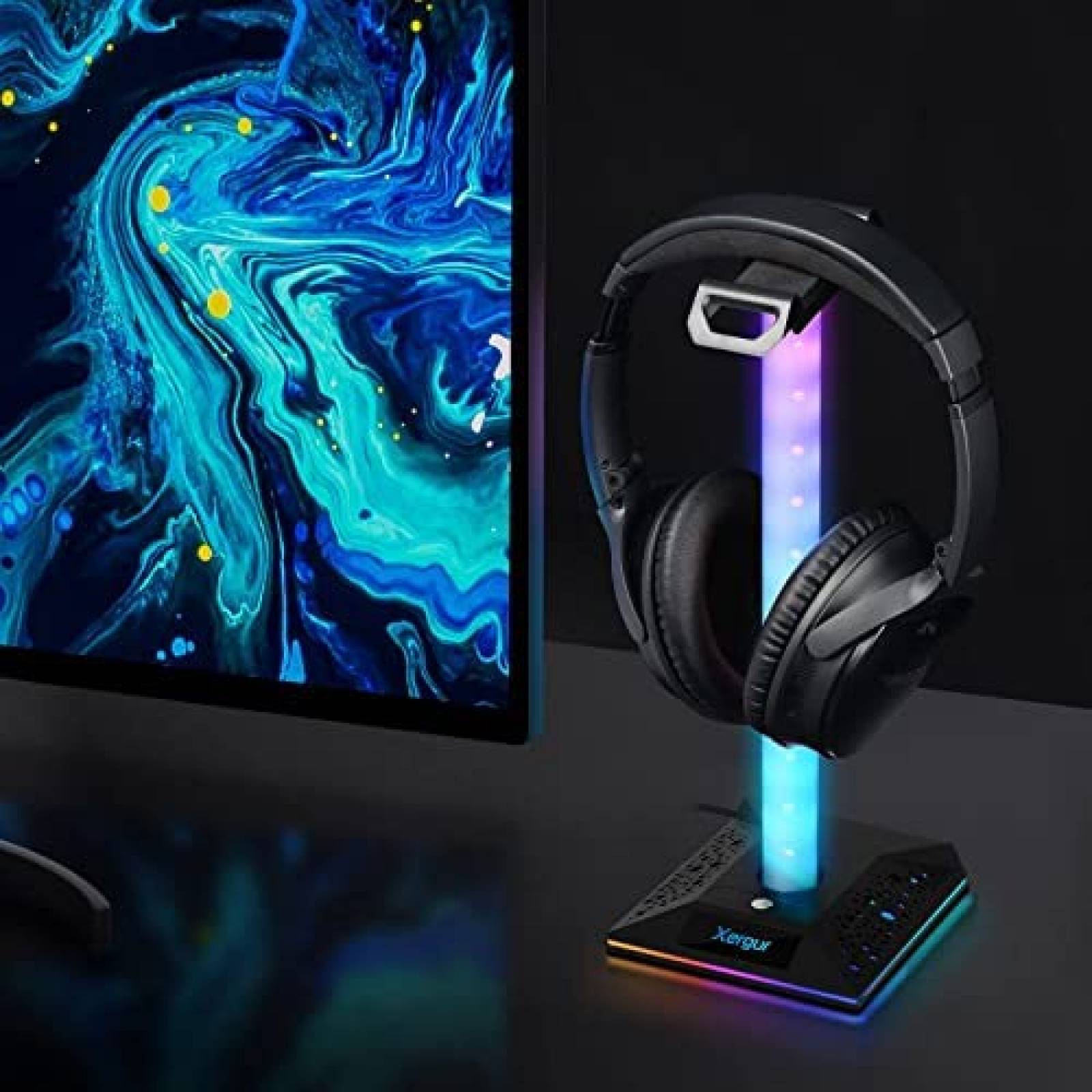 Soporte para auriculares XERGUR RGB para videojuegos con AUX