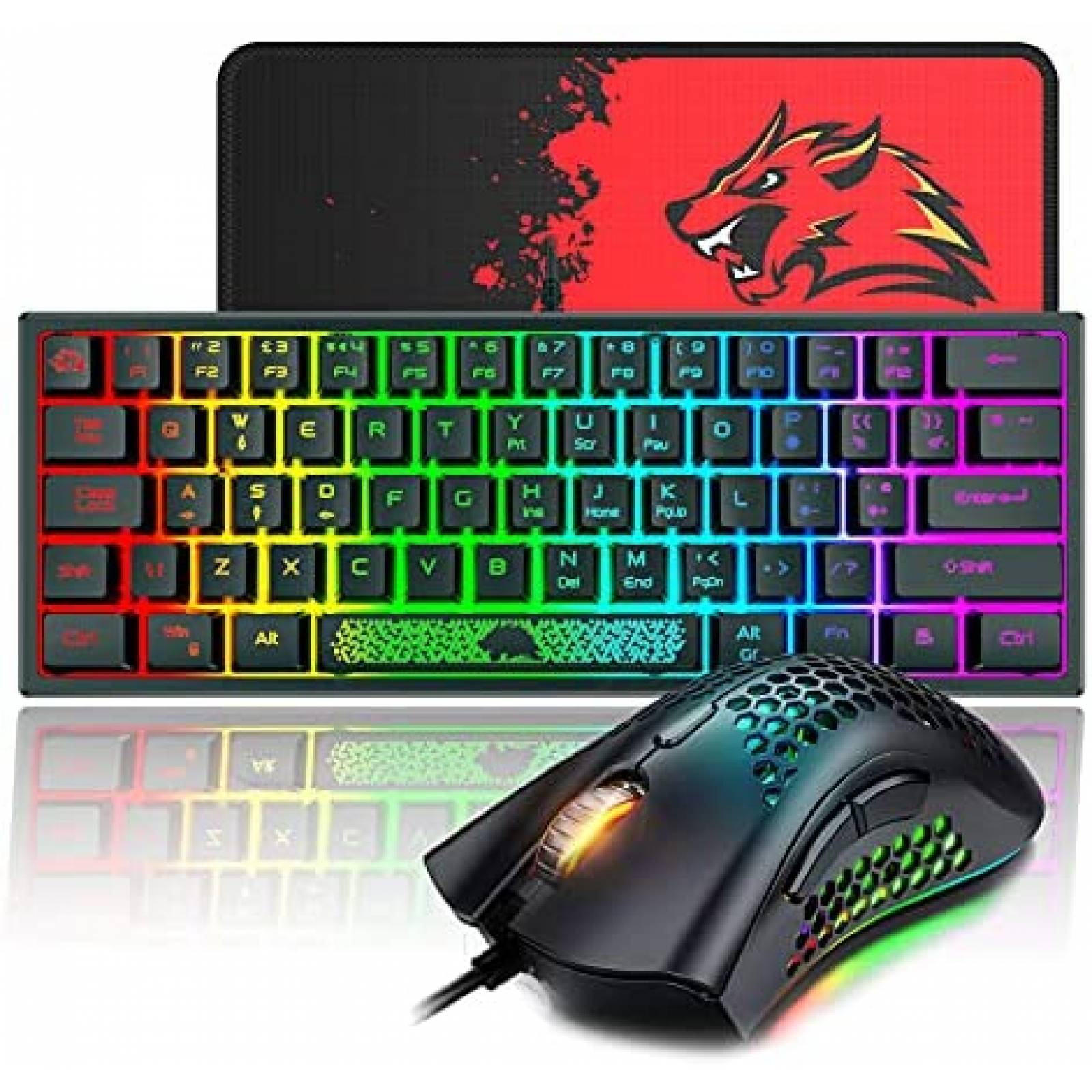 Mouse y Teclado XINMENG RGB LED 62 Teclas 12001 DPI -Negro