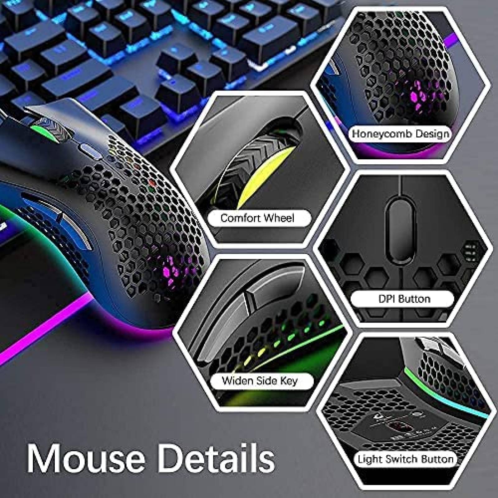 Mouse y Teclado XINMENG RGB LED 62 Teclas 12001 DPI -Negro