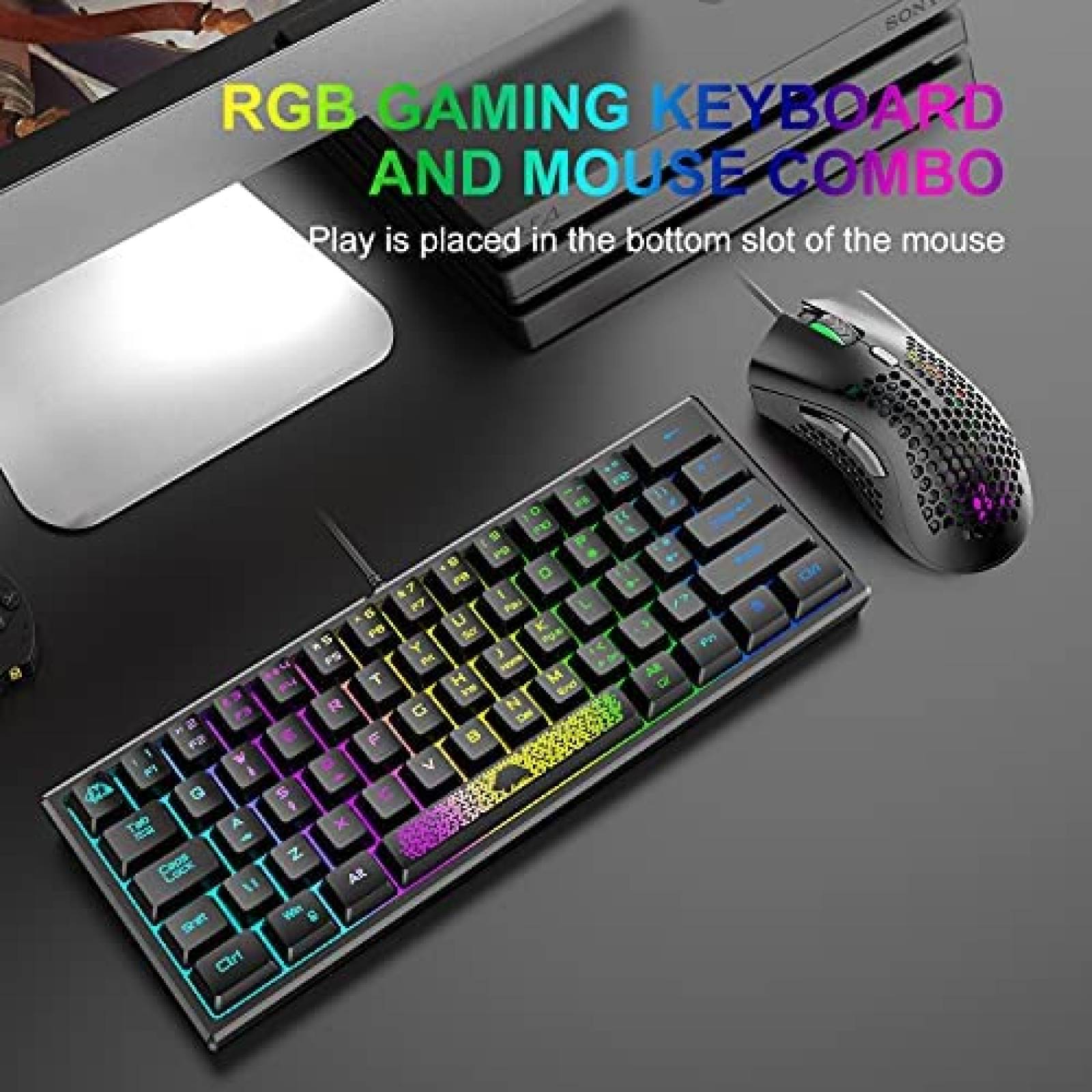 Mouse y Teclado XINMENG RGB LED 62 Teclas 12001 DPI -Negro