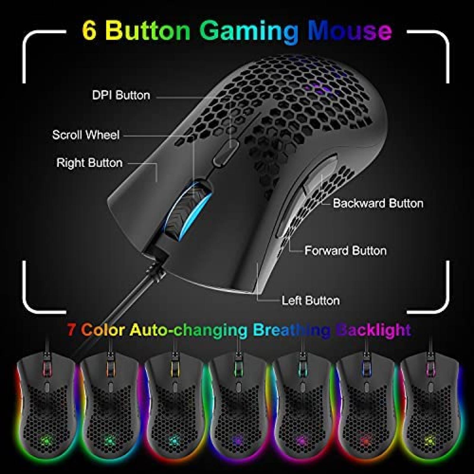 Mouse y Teclado XINMENG RGB LED 62 Teclas 12001 DPI -Negro