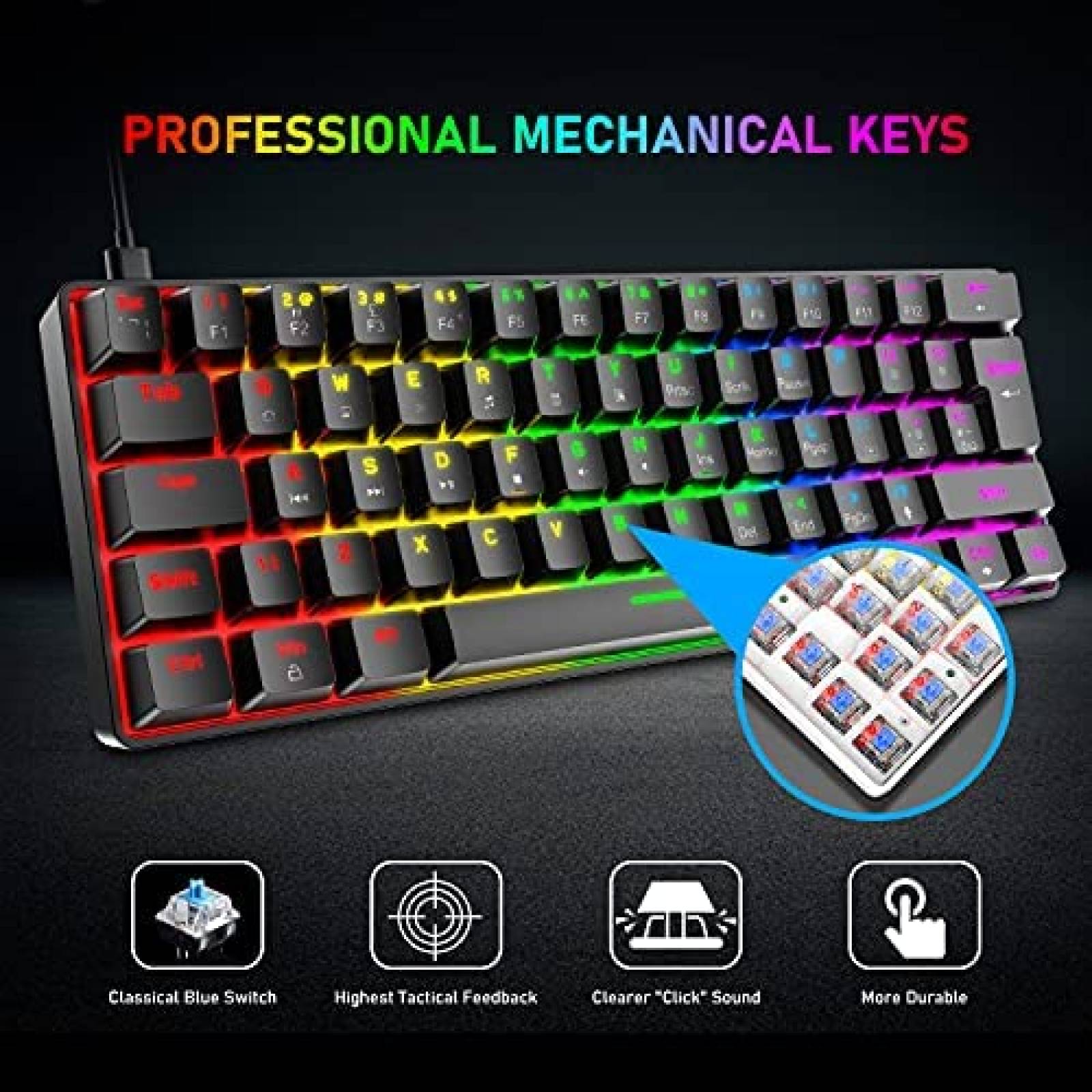 Teclado Mecanico XINMENG Gaming RGB 62 Teclas Impermeable