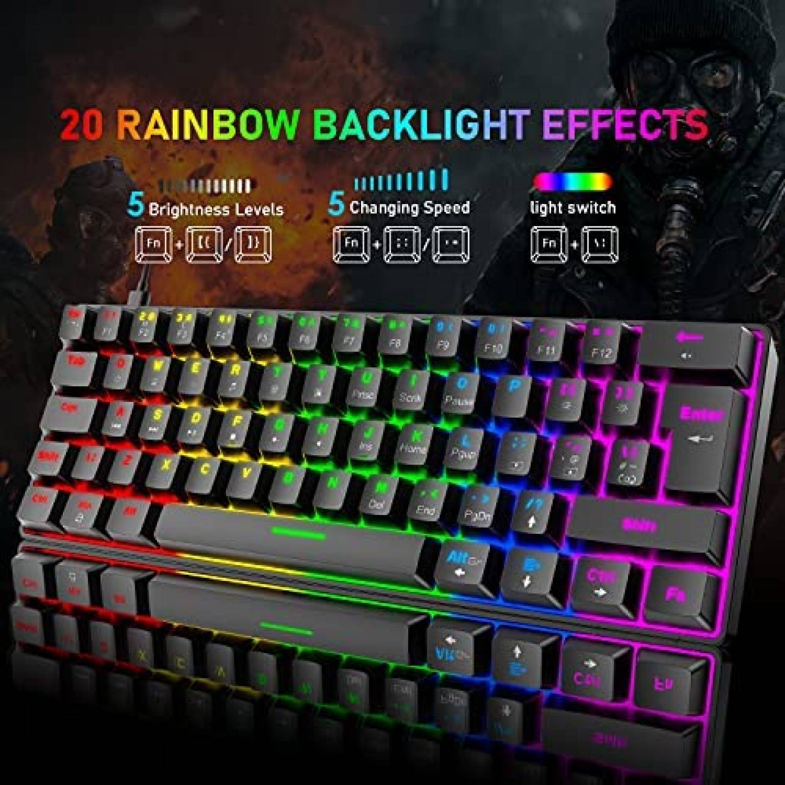 Teclado Mecanico XINMENG Gaming RGB 62 Teclas Impermeable