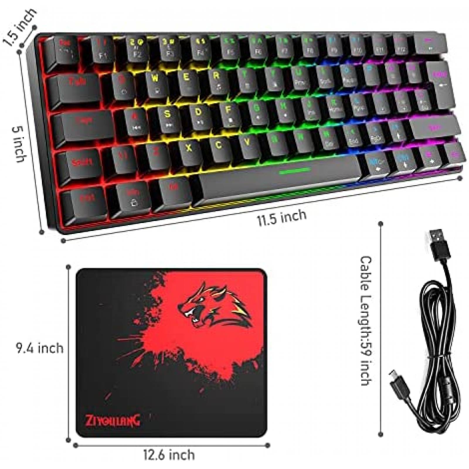 Teclado Mecanico XINMENG Gaming RGB 62 Teclas Impermeable