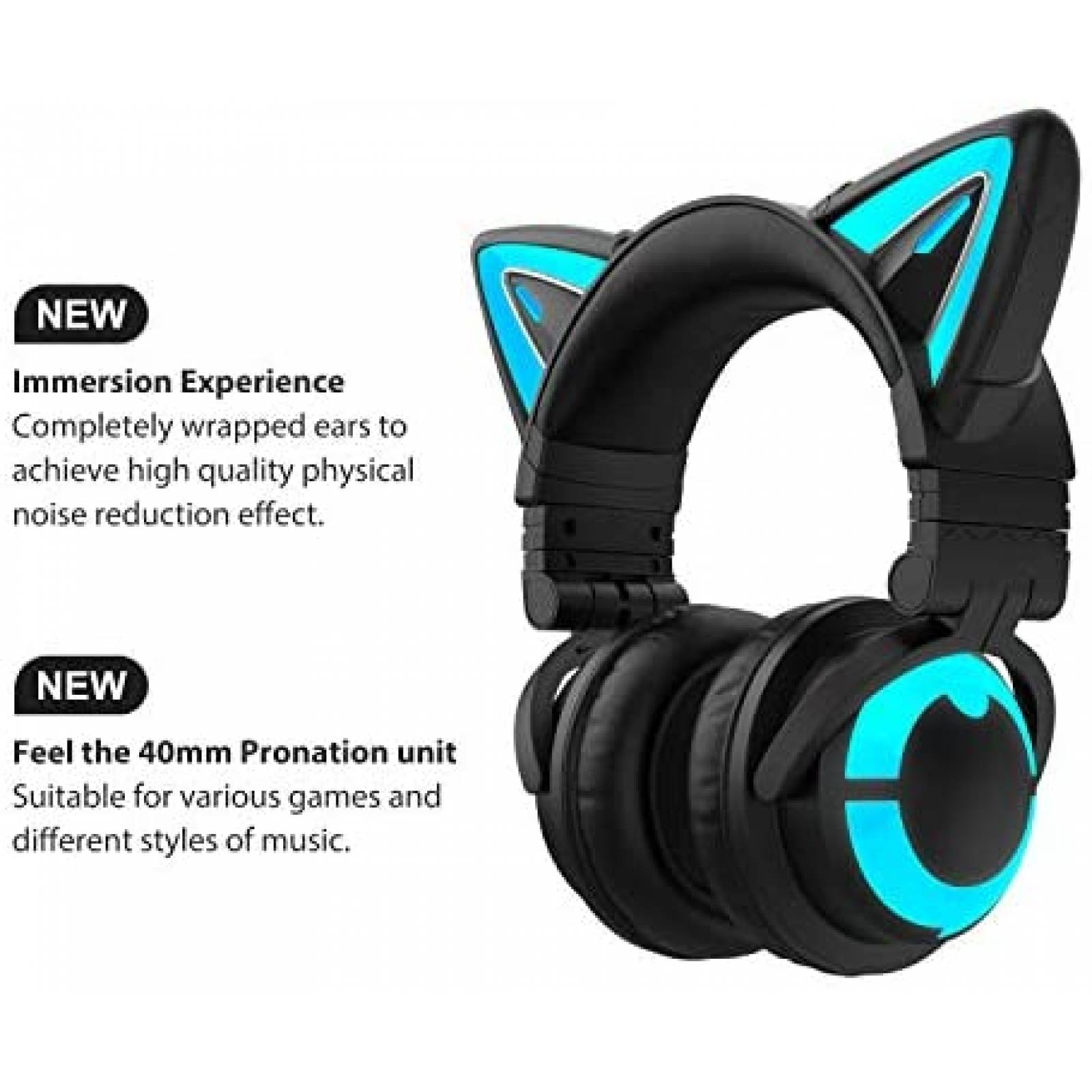 Headset YOWU RGB Cat Ear 3G Bluetooth 5.0 Sonido Envolvente
