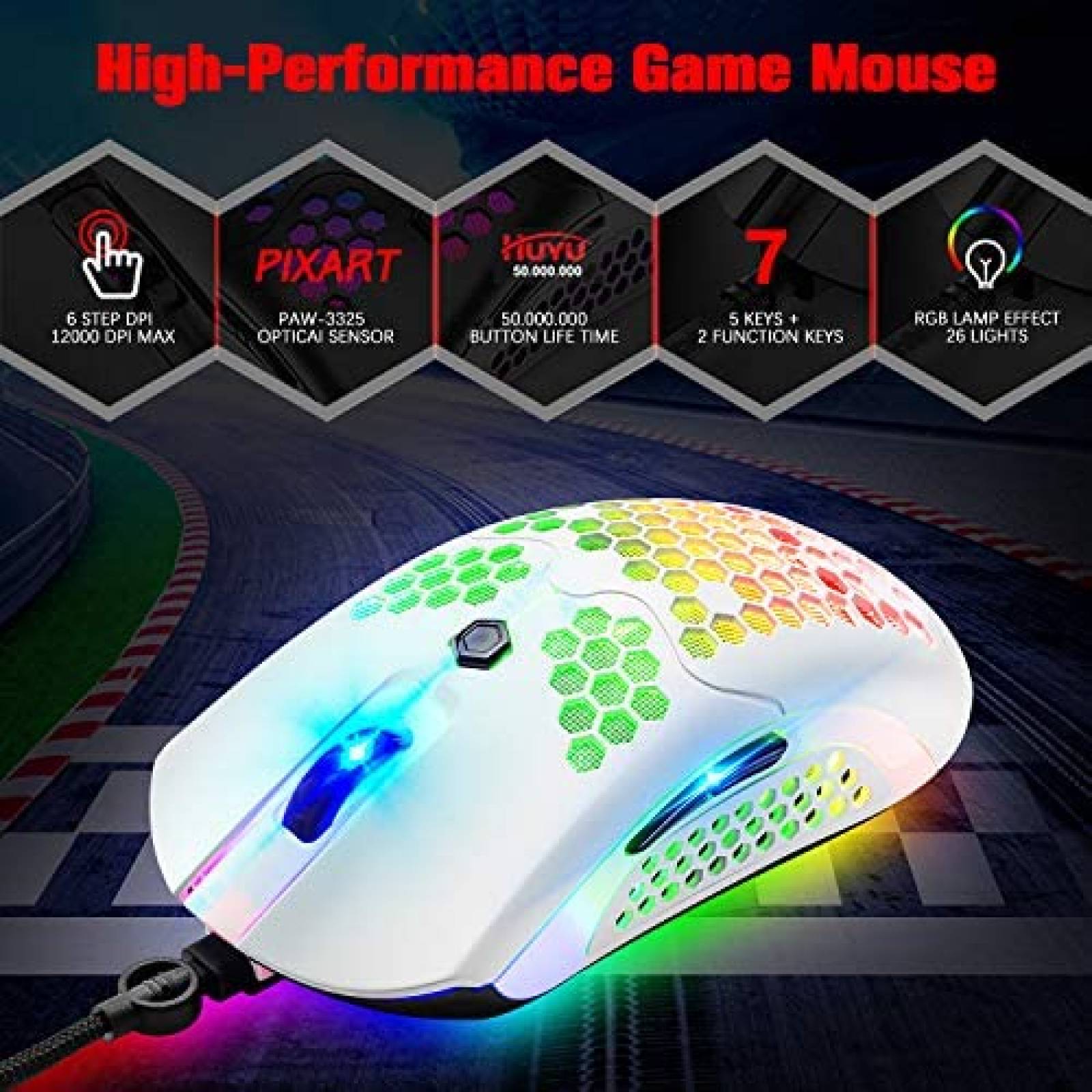 Mouse Gamer ZIYOU LANG M5 RGB 65G Pixart 3325 -Blanco