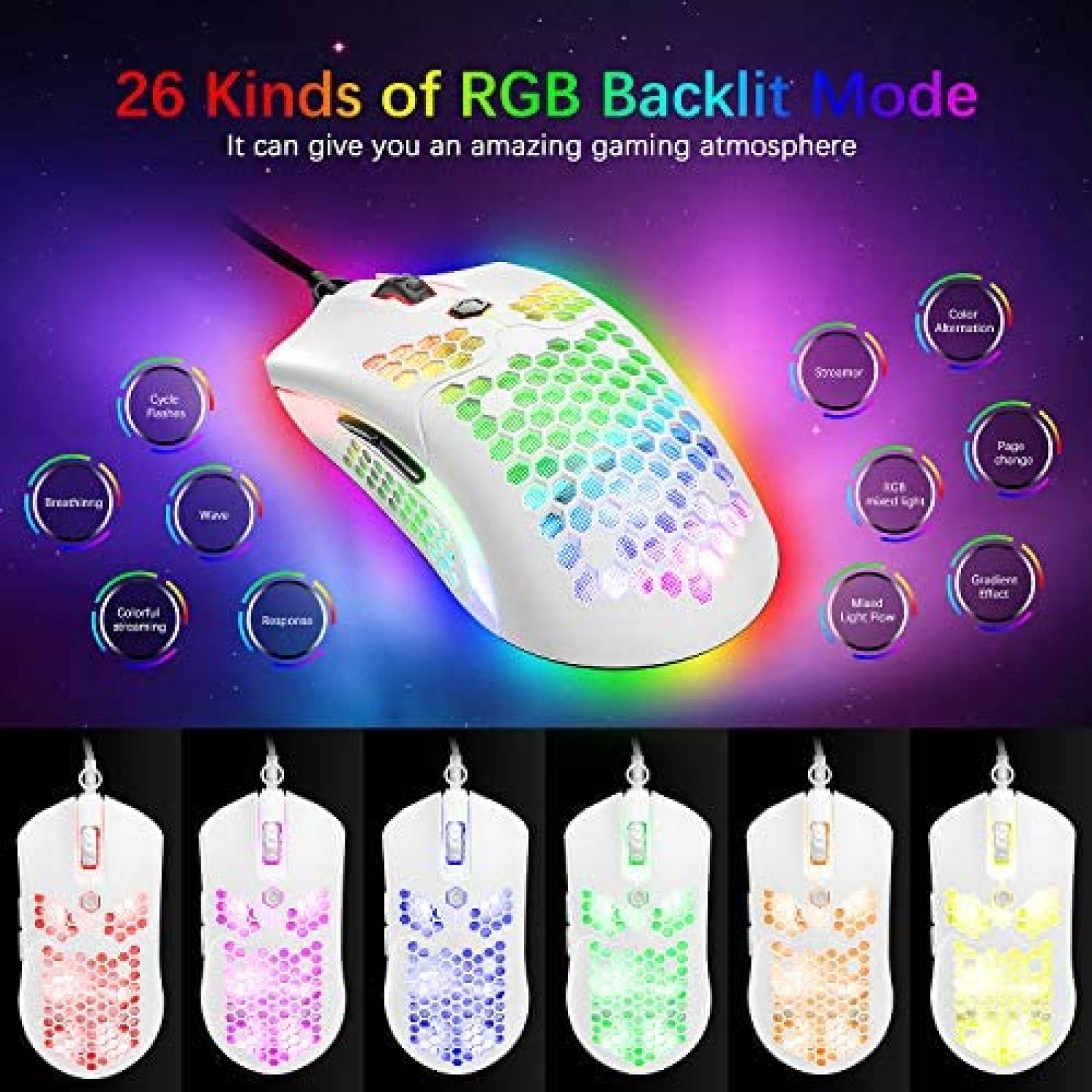 Mouse Gamer ZIYOU LANG M5 RGB 65G Pixart 3325 -Blanco