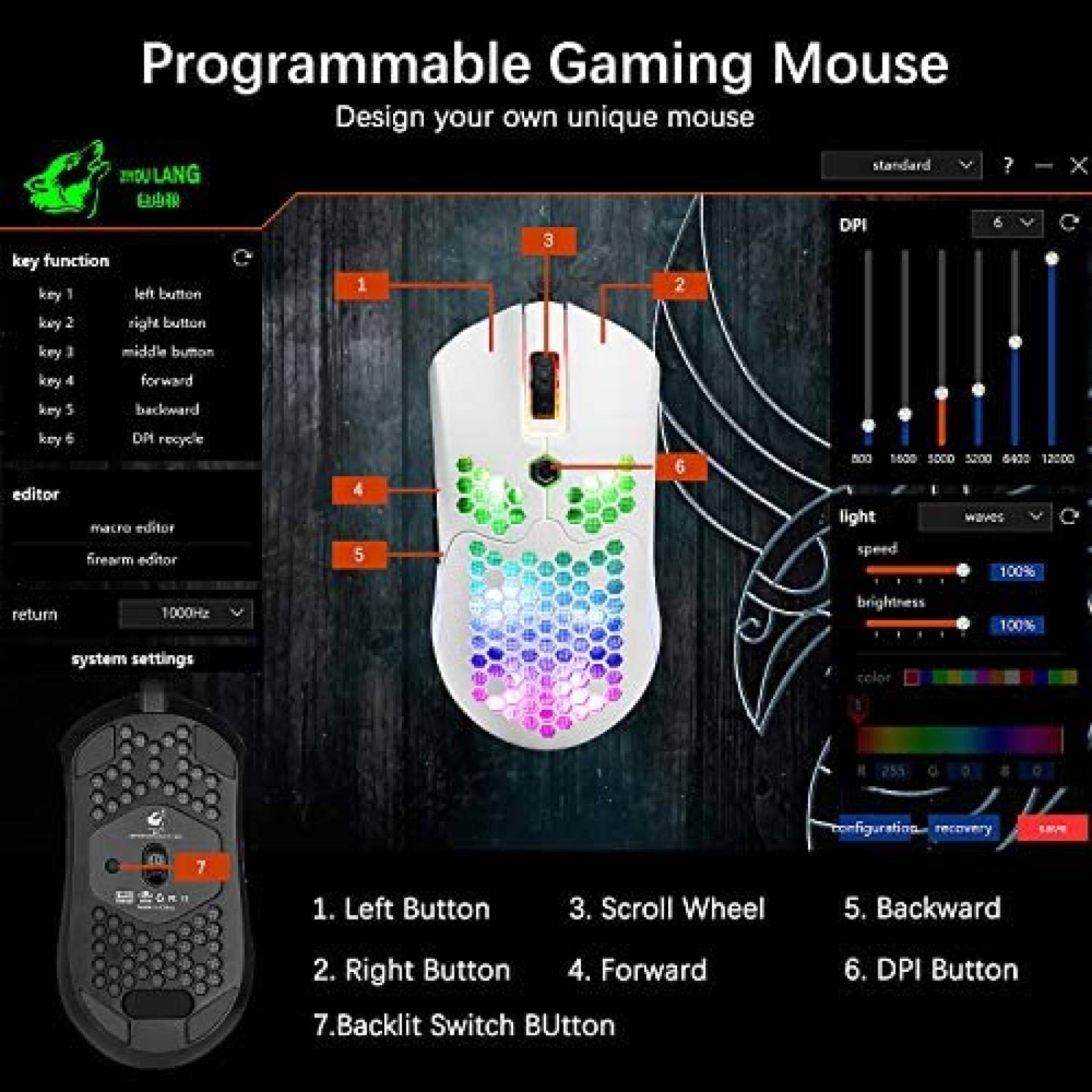 Mouse Gamer ZIYOU LANG M5 RGB 65G Pixart 3325 -Blanco