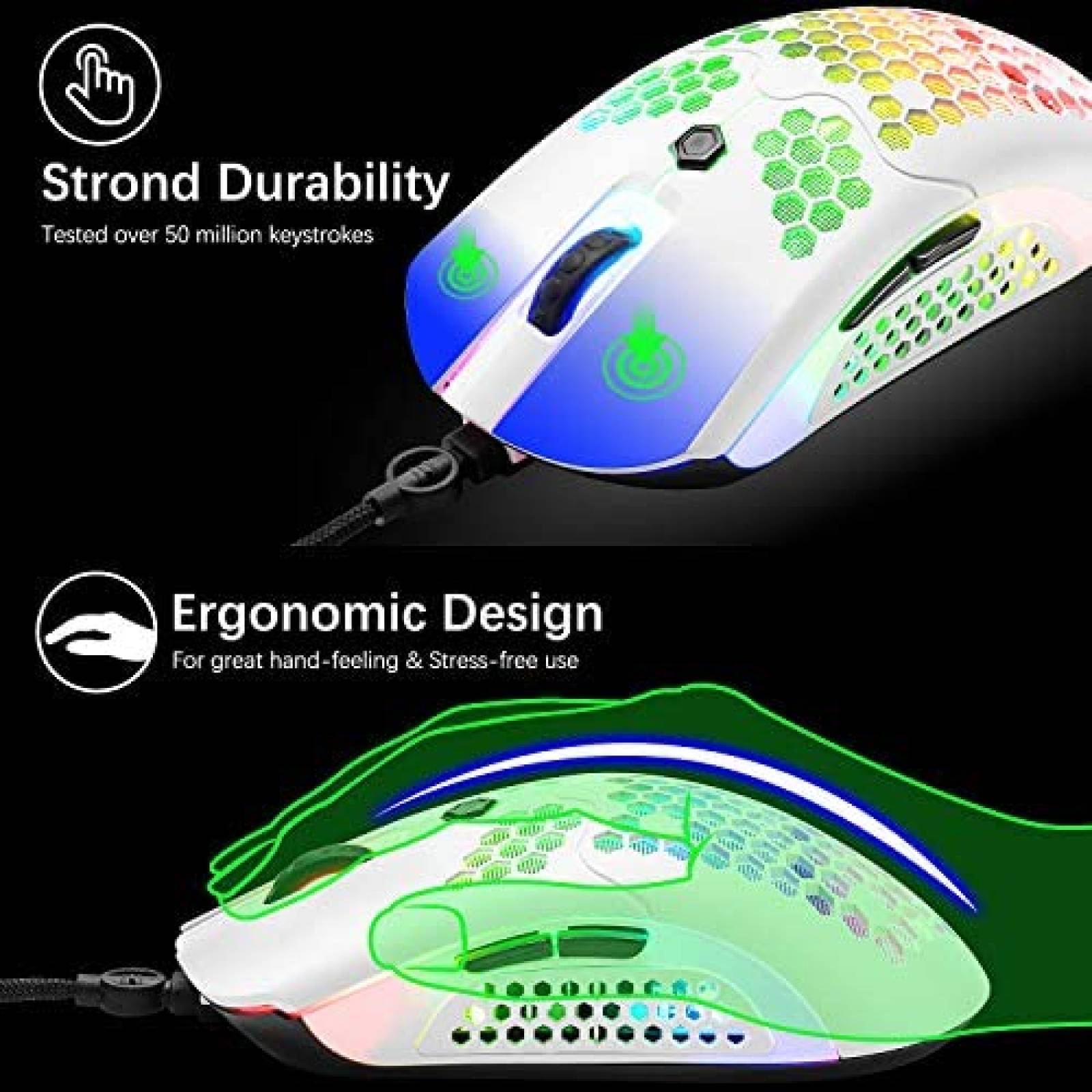 Mouse Gamer ZIYOU LANG M5 RGB 65G Pixart 3325 -Blanco