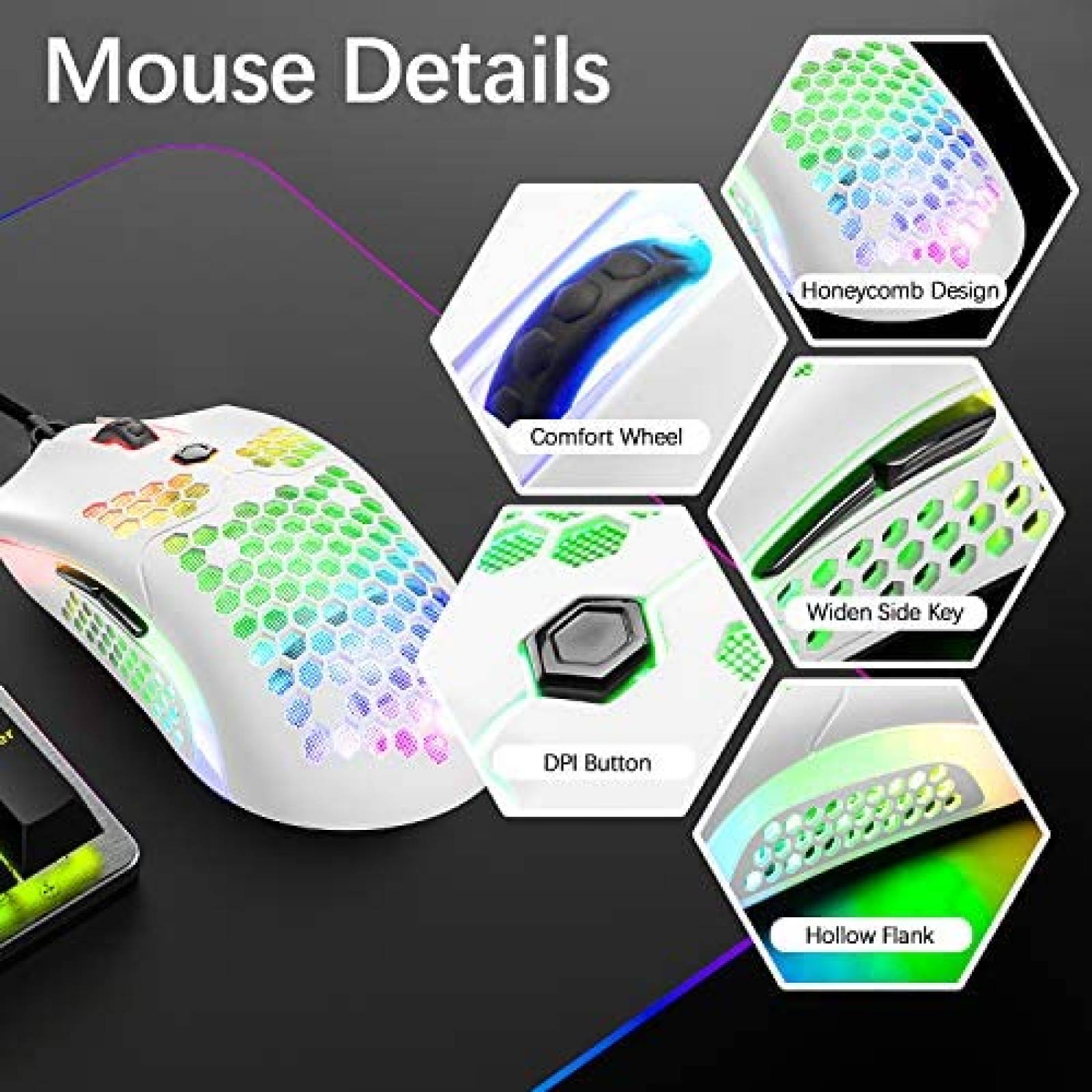 Mouse Gamer ZIYOU LANG M5 RGB 65G Pixart 3325 -Blanco
