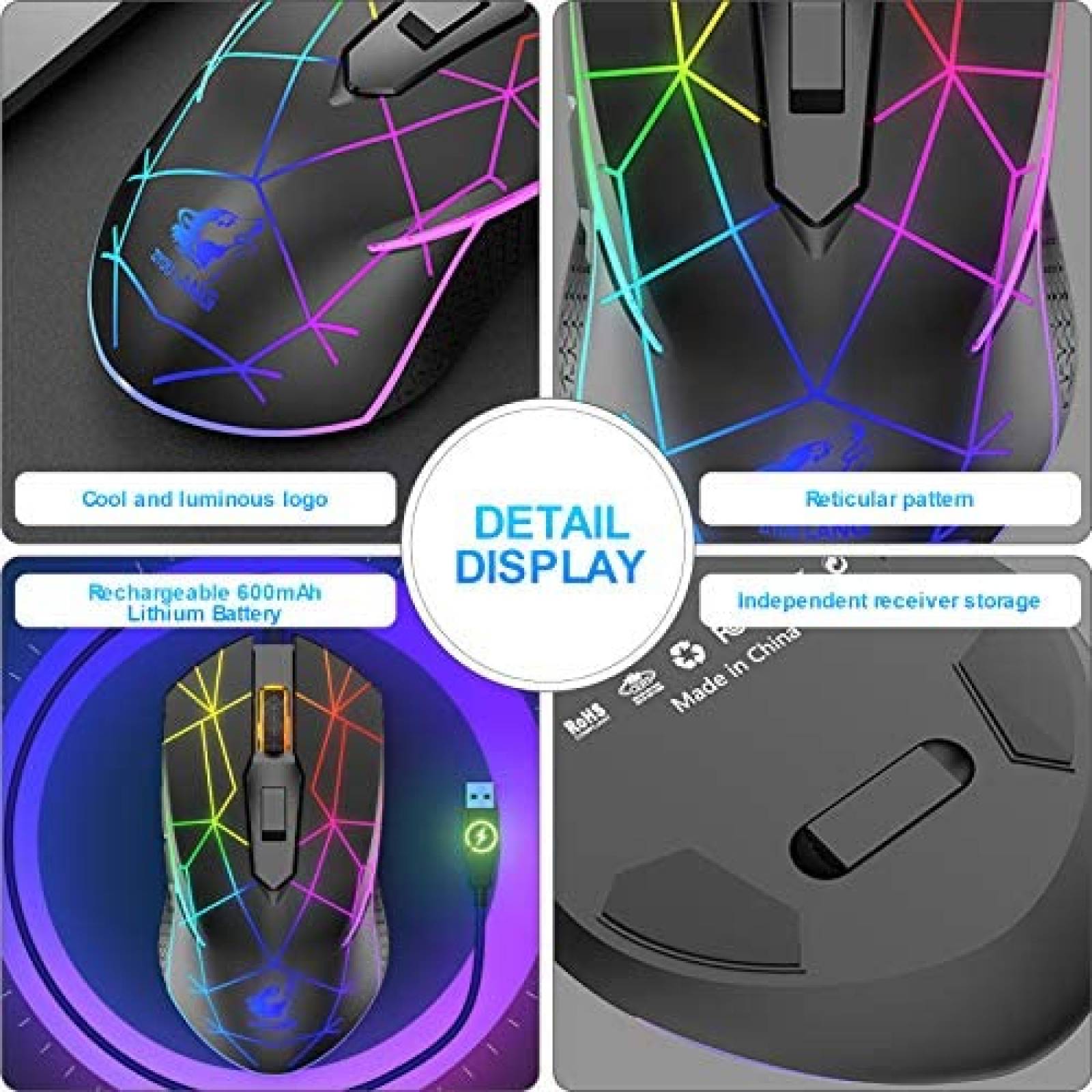 Mouse Gamer Inalambrico ZIYOU LANG 2.4Ghz USB LED -Negro