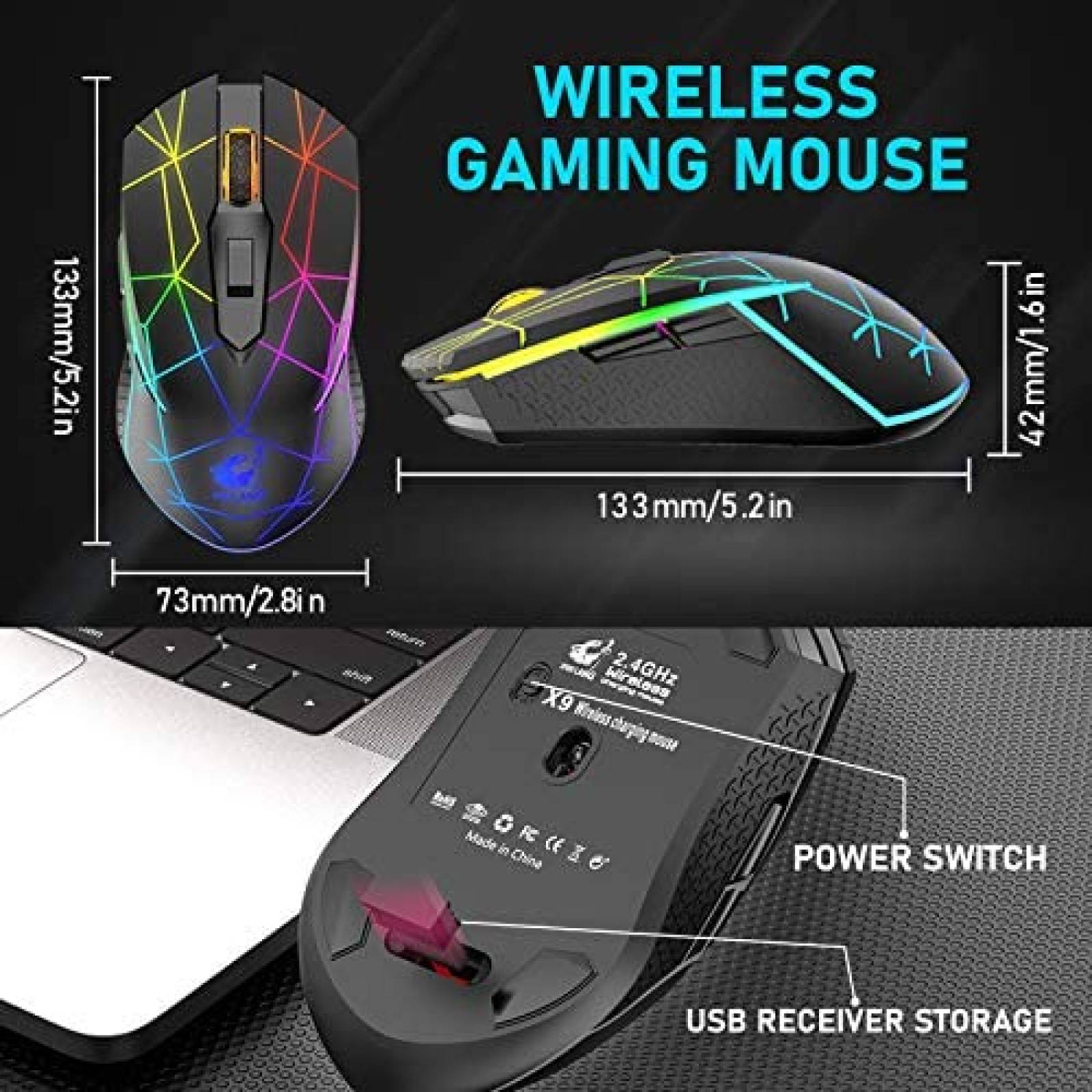Mouse Gamer Inalambrico ZIYOU LANG 2.4Ghz USB LED -Negro