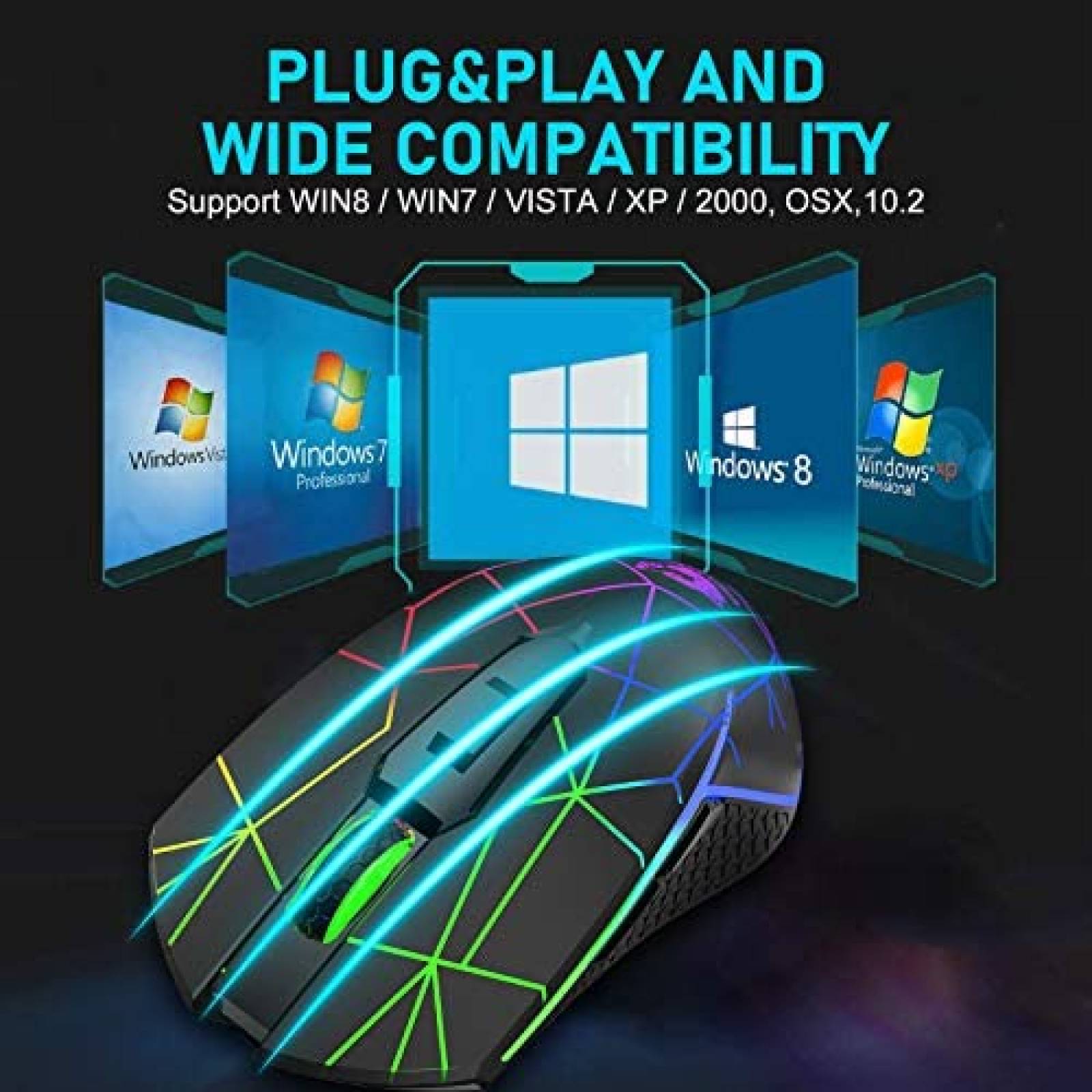 Mouse Gamer Inalambrico ZIYOU LANG 2.4Ghz USB LED -Negro