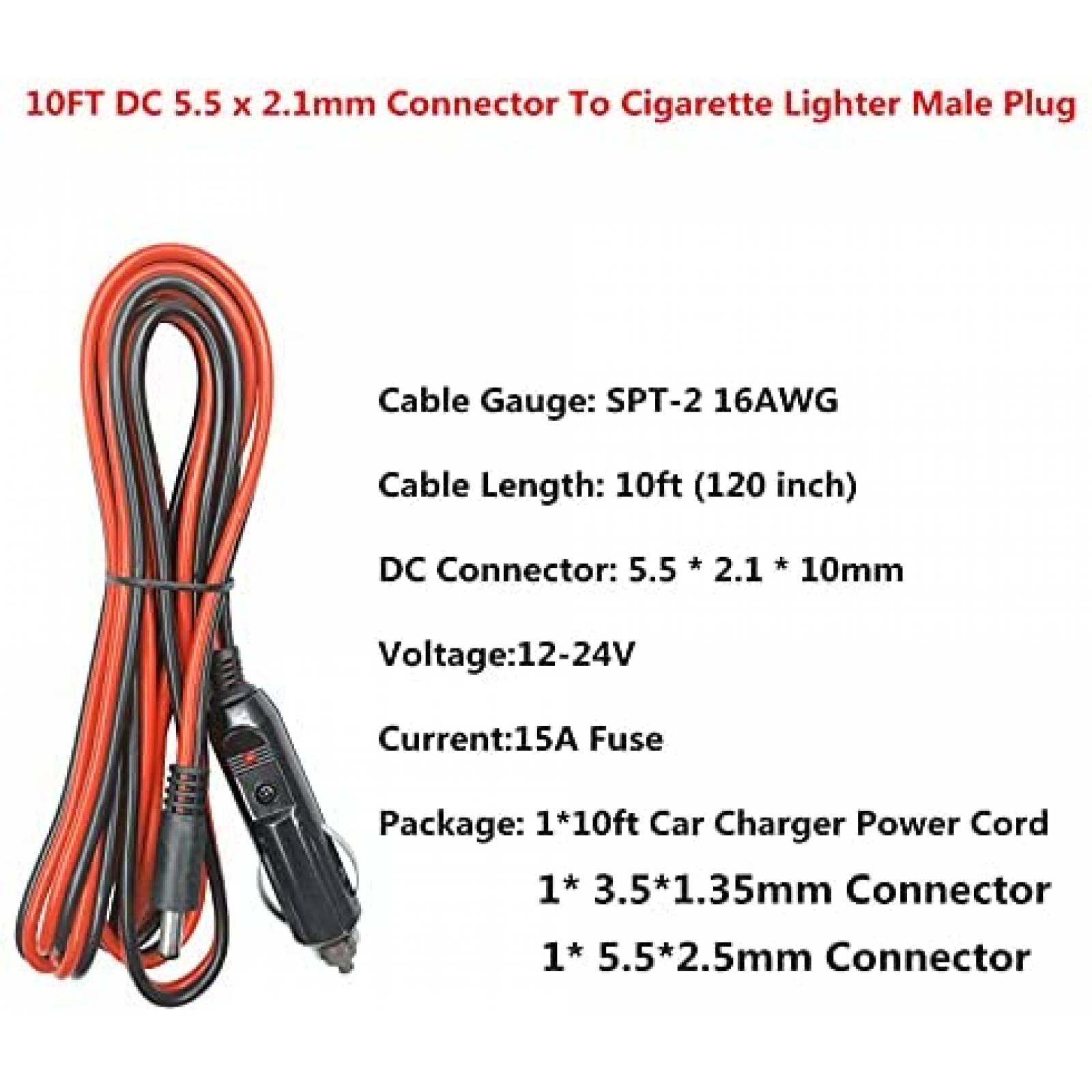 Cable Cargador AEISVIK Carros Conector Cigarros 5.5x2.1mm