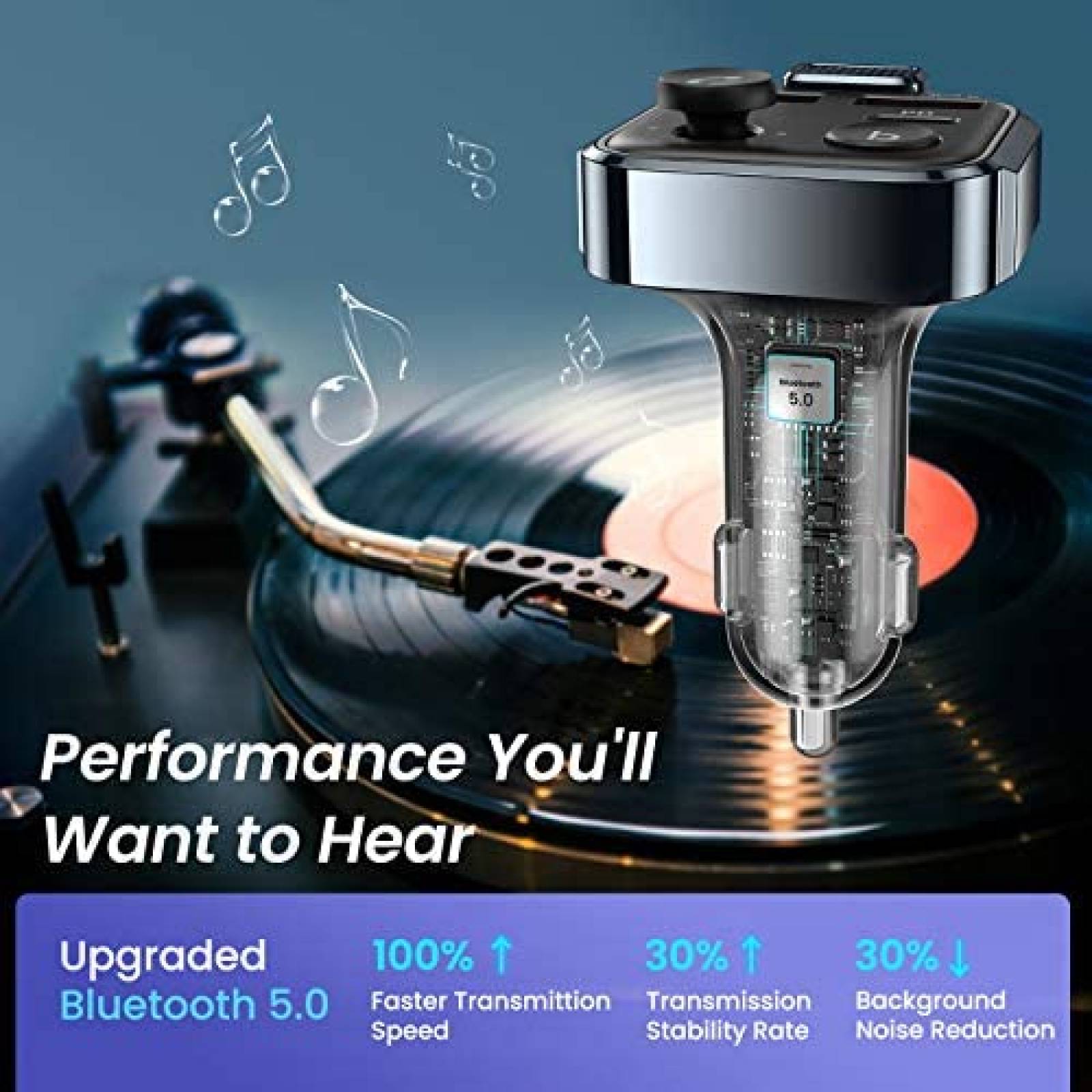 Adaptador para Carro AINOPE USB 2W PD+QC3.0 Bluetooth -Negro