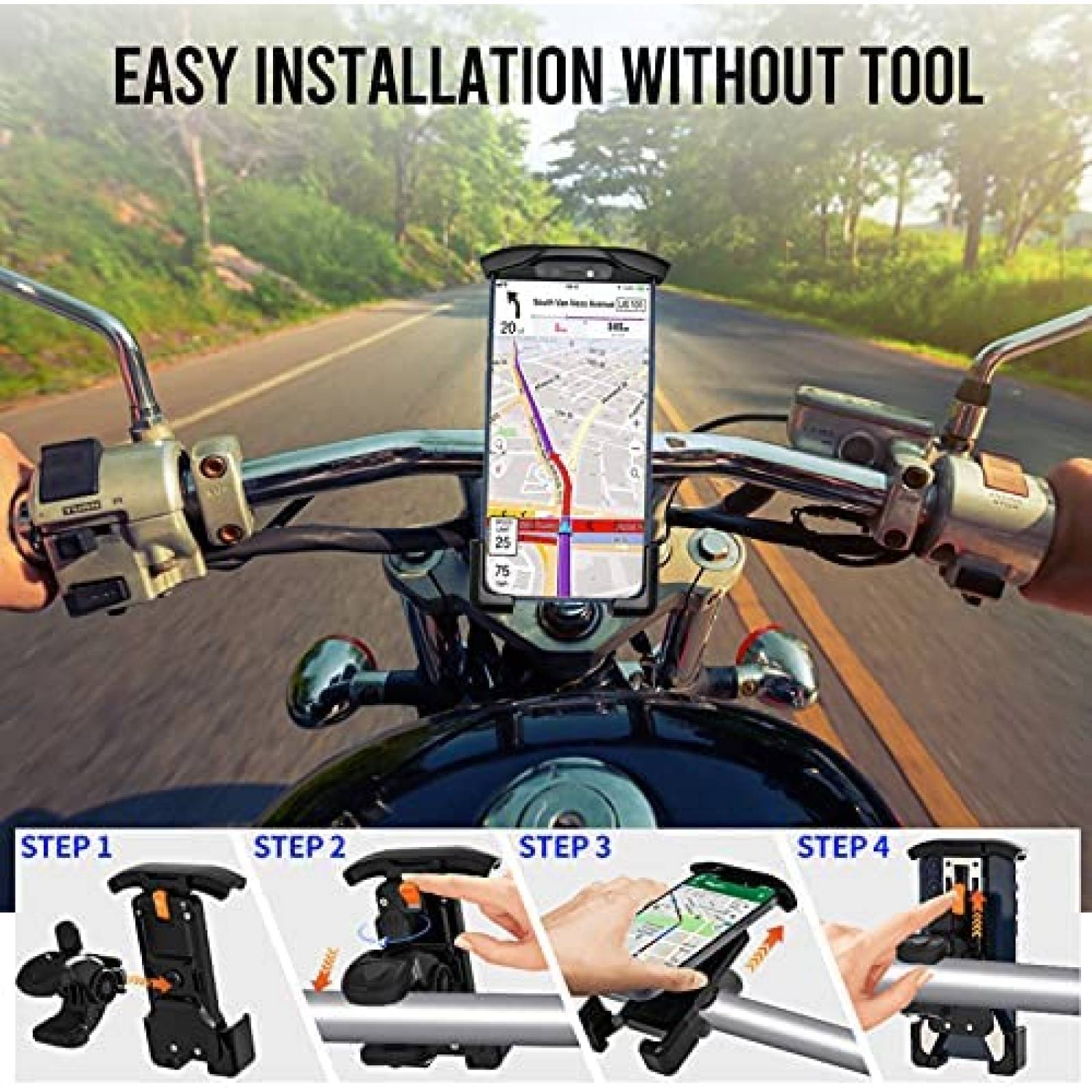 Soporte de Celular para Motocicleta BBtang de 360 -Negro