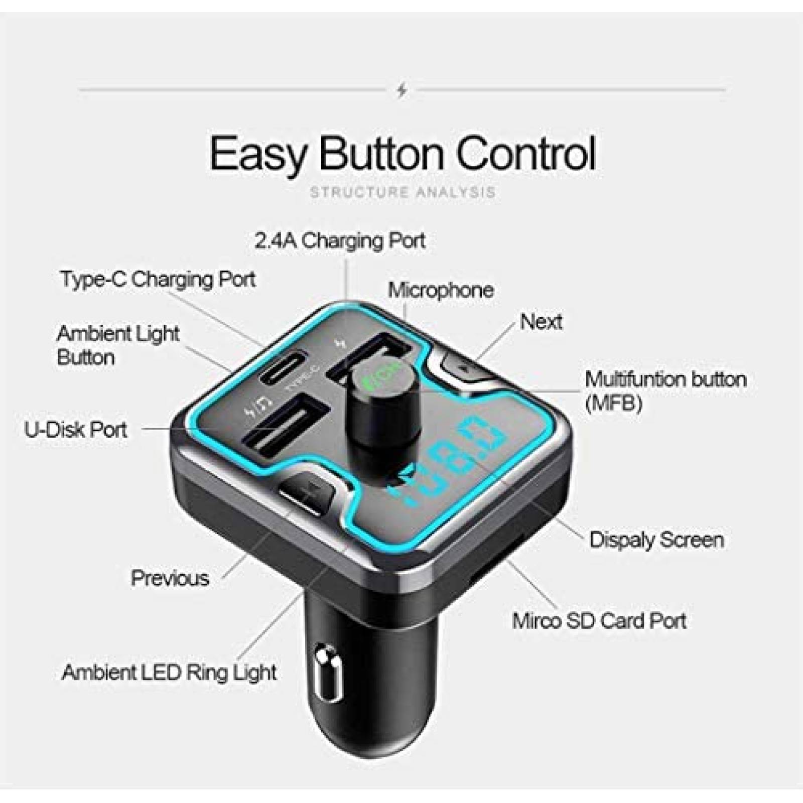 Transmisor de Bluetooth para Auto Car and Driver 18W -Negro