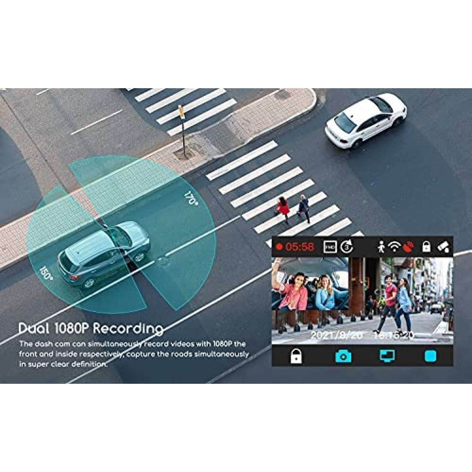 Camara Dual para Auto COOAU D20 1920x1080P30fps -Negro