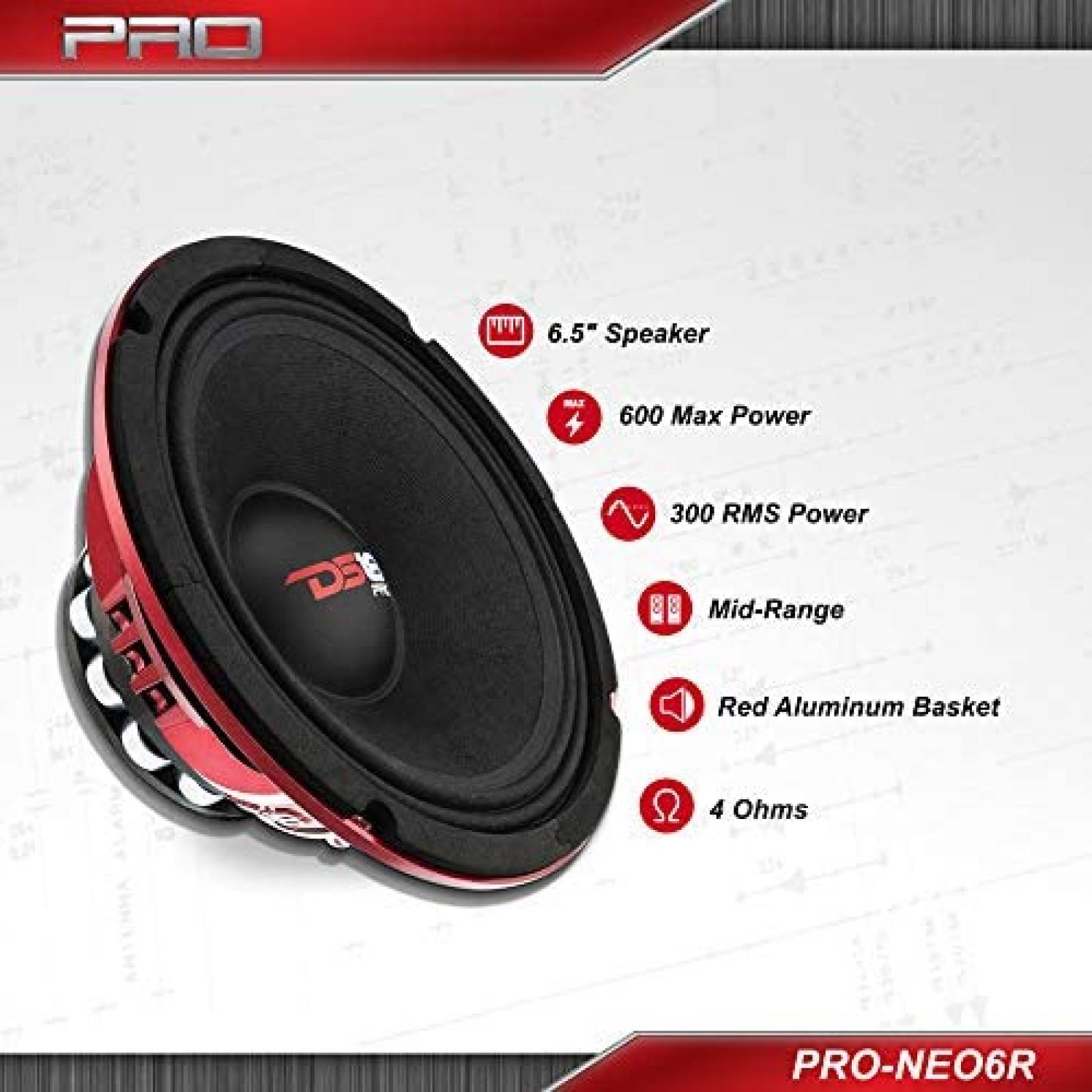 Bocina DS18 600 Watts 4 Ohms de 6.85" x 6.85" x 3.35" -Negro