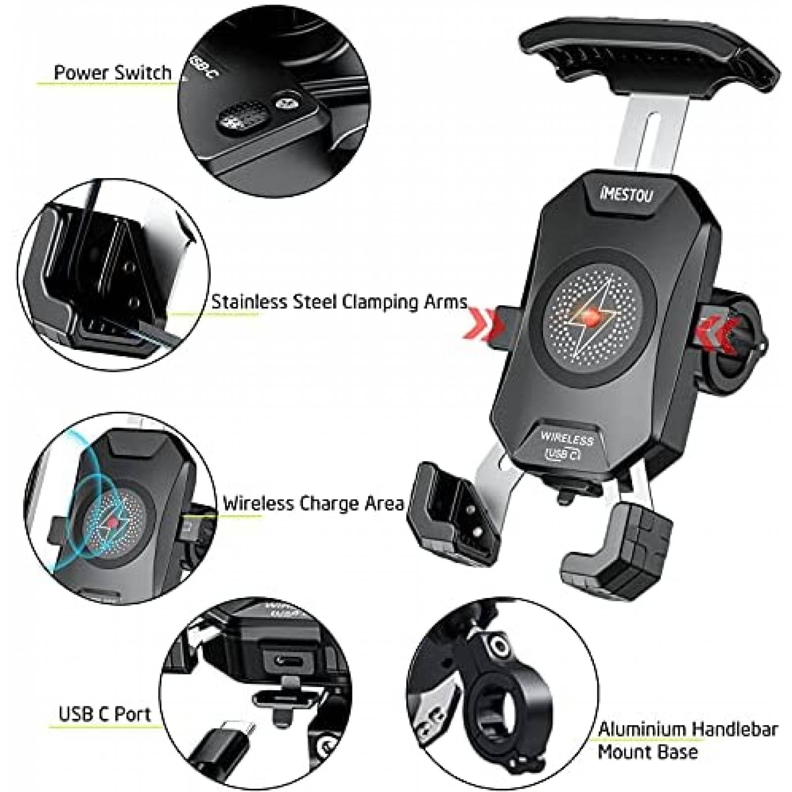 Soporte Cargador iMESTOU para Celulares 4.0-7.0" 15W -Negro